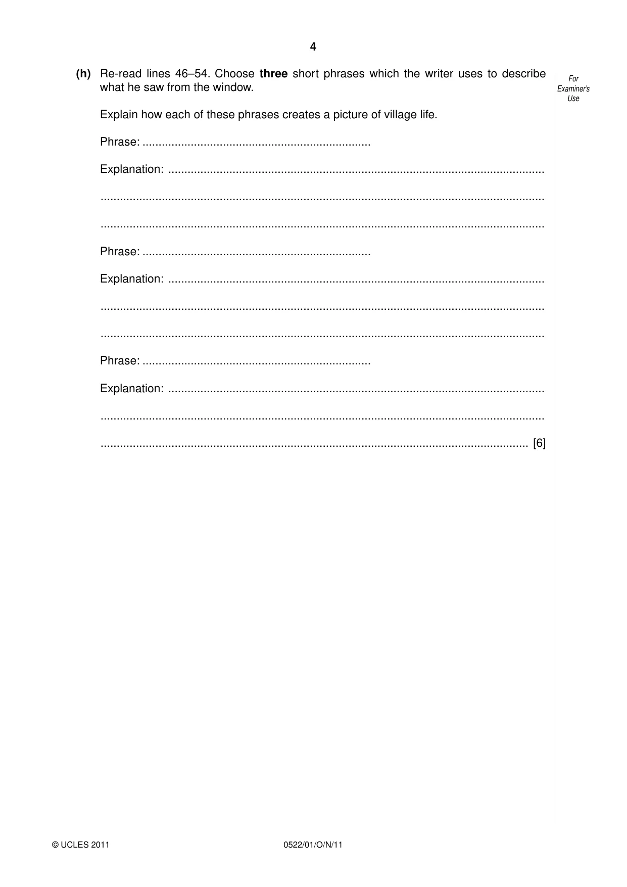Cambridge IGCSE English - First Language (UK) 0522 2011 Oct/Nov Paper 1 · Variant 1 question paper, page 4 of 8
