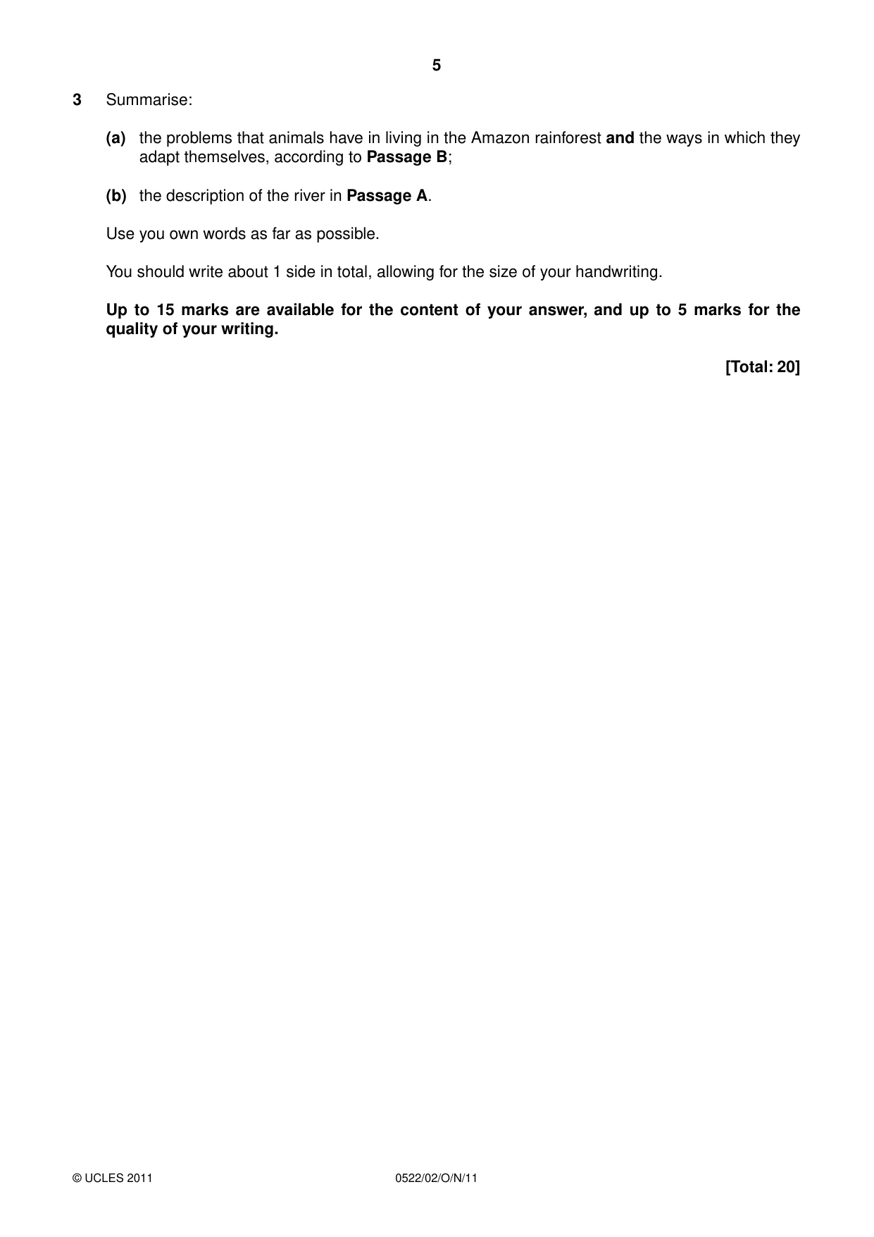 Cambridge IGCSE English - First Language (UK) 0522 2011 Oct/Nov Paper 2 · Variant 1 question paper, page 5 of 8