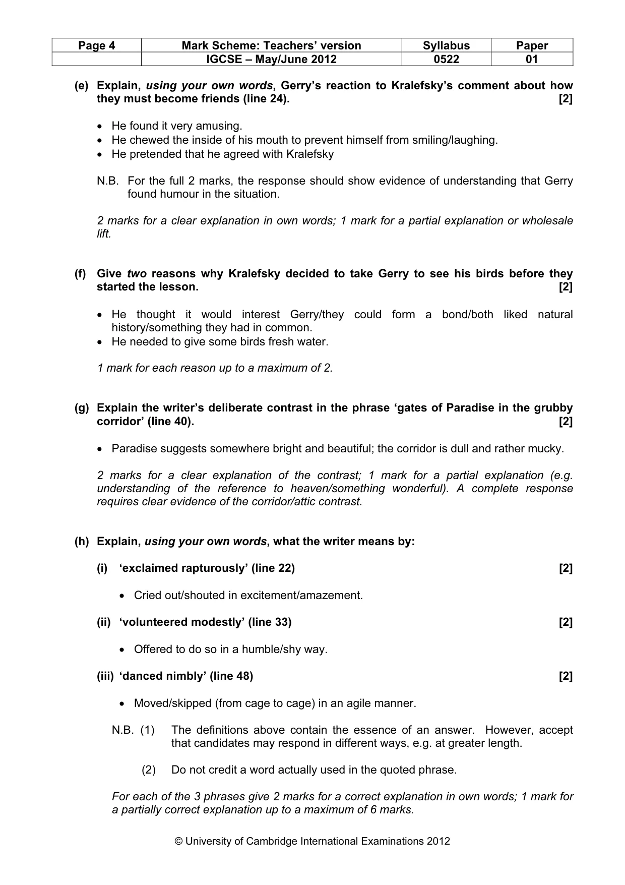 Mark scheme, page 4 of 8