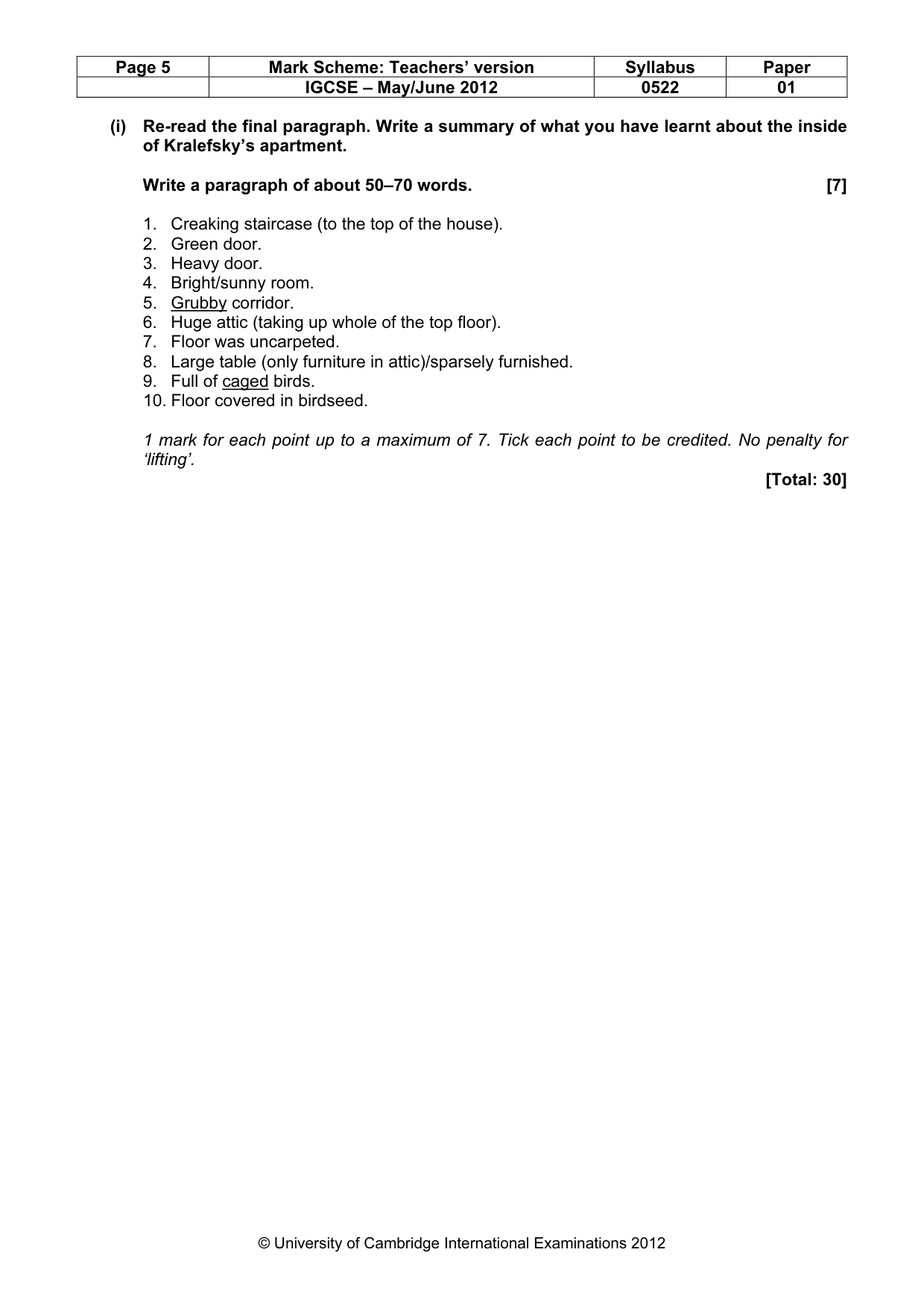 Mark scheme, page 5 of 8