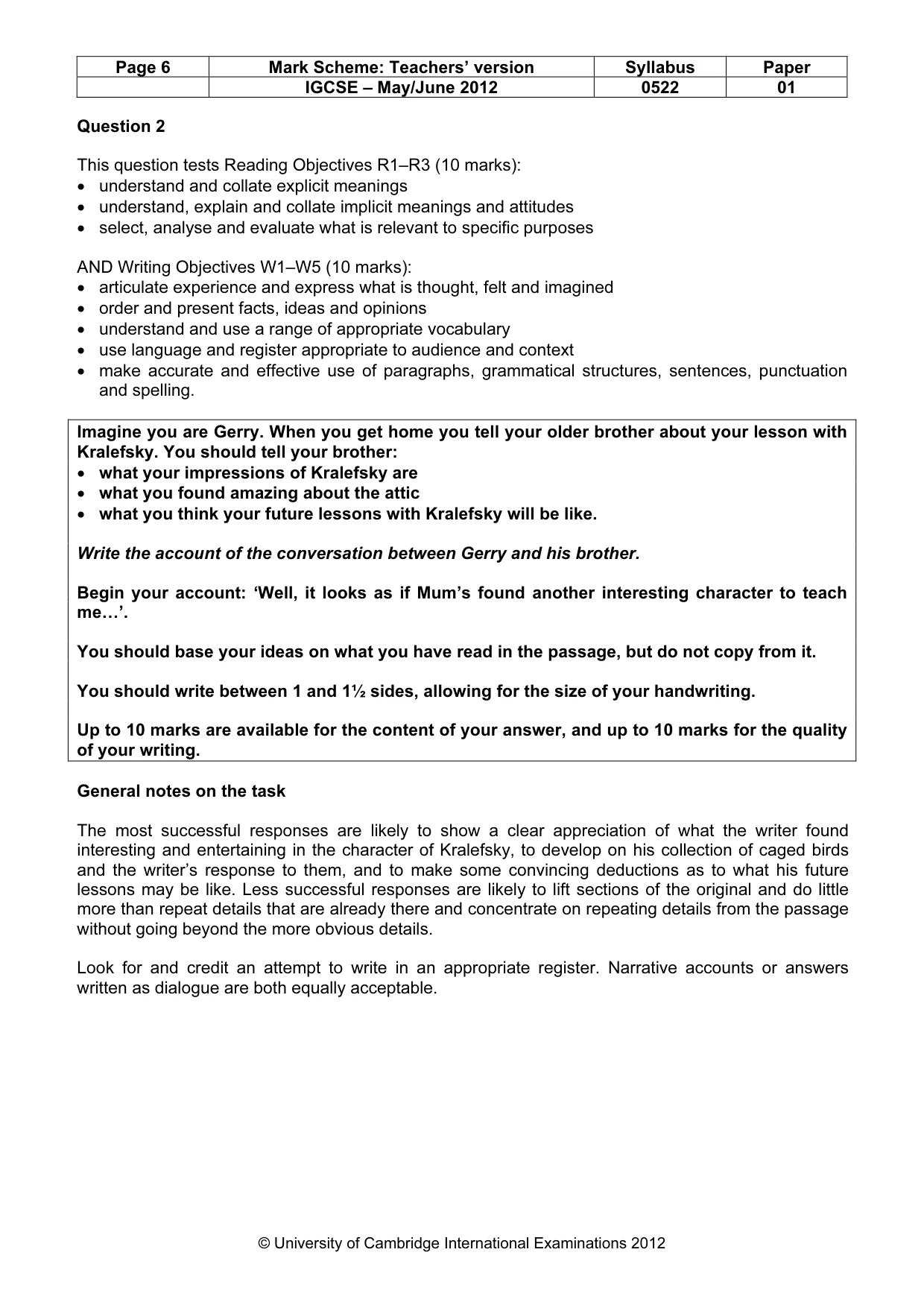 Mark scheme, page 6 of 8