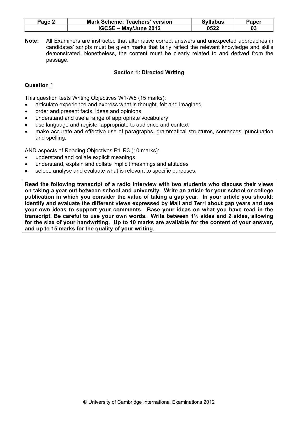 Mark scheme, page 2 of 9
