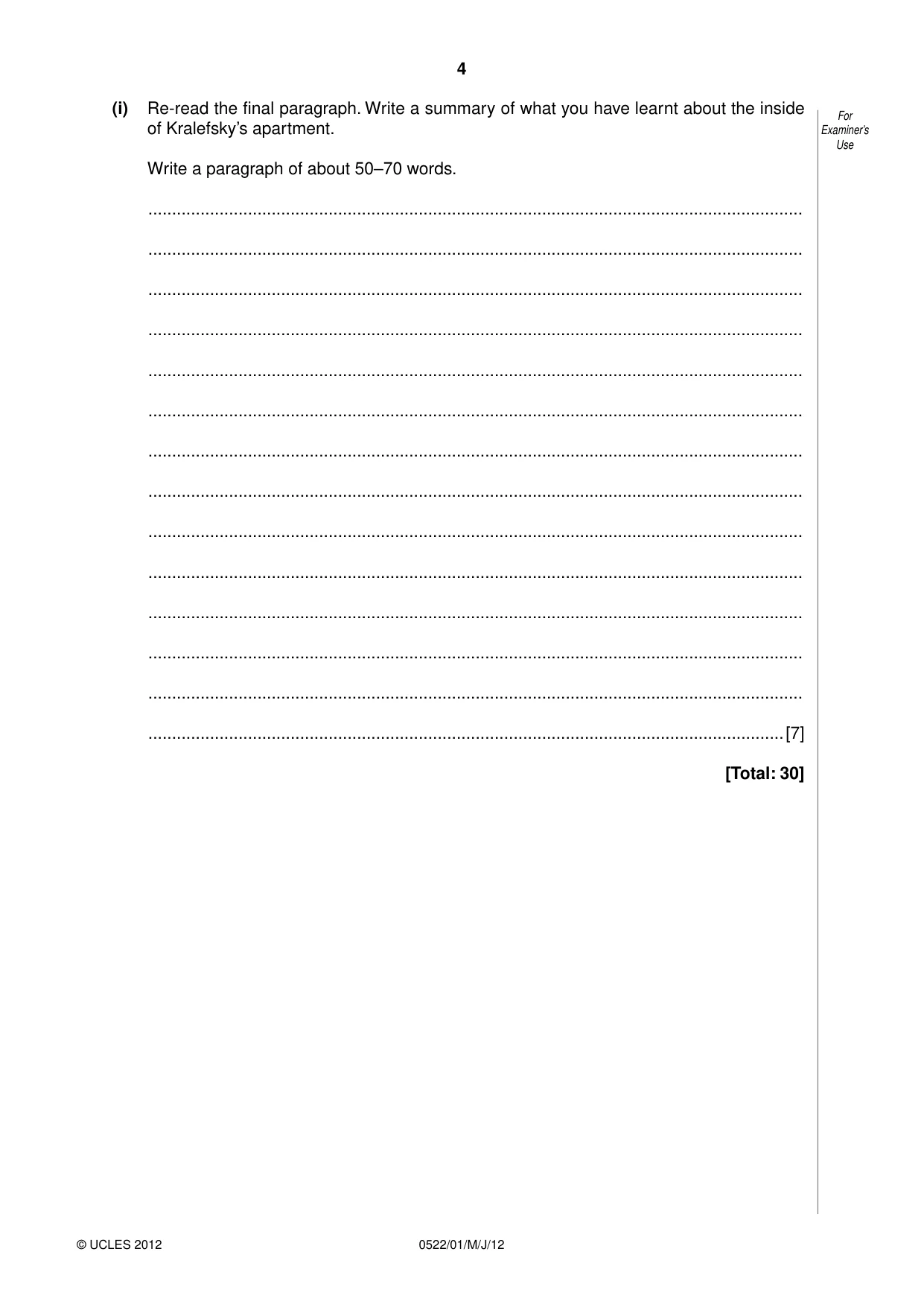 Cambridge IGCSE English - First Language (UK) 0522 2012 May/June Paper 1 · Variant 1 question paper, page 4 of 8