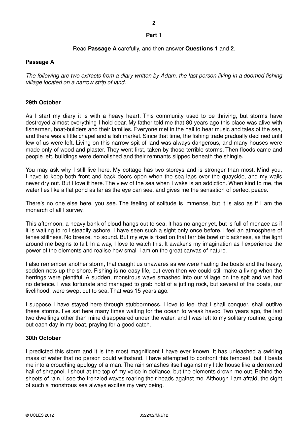 Cambridge IGCSE English - First Language (UK) 0522 2012 May/June Paper 2 · Variant 1 question paper, page 2 of 8