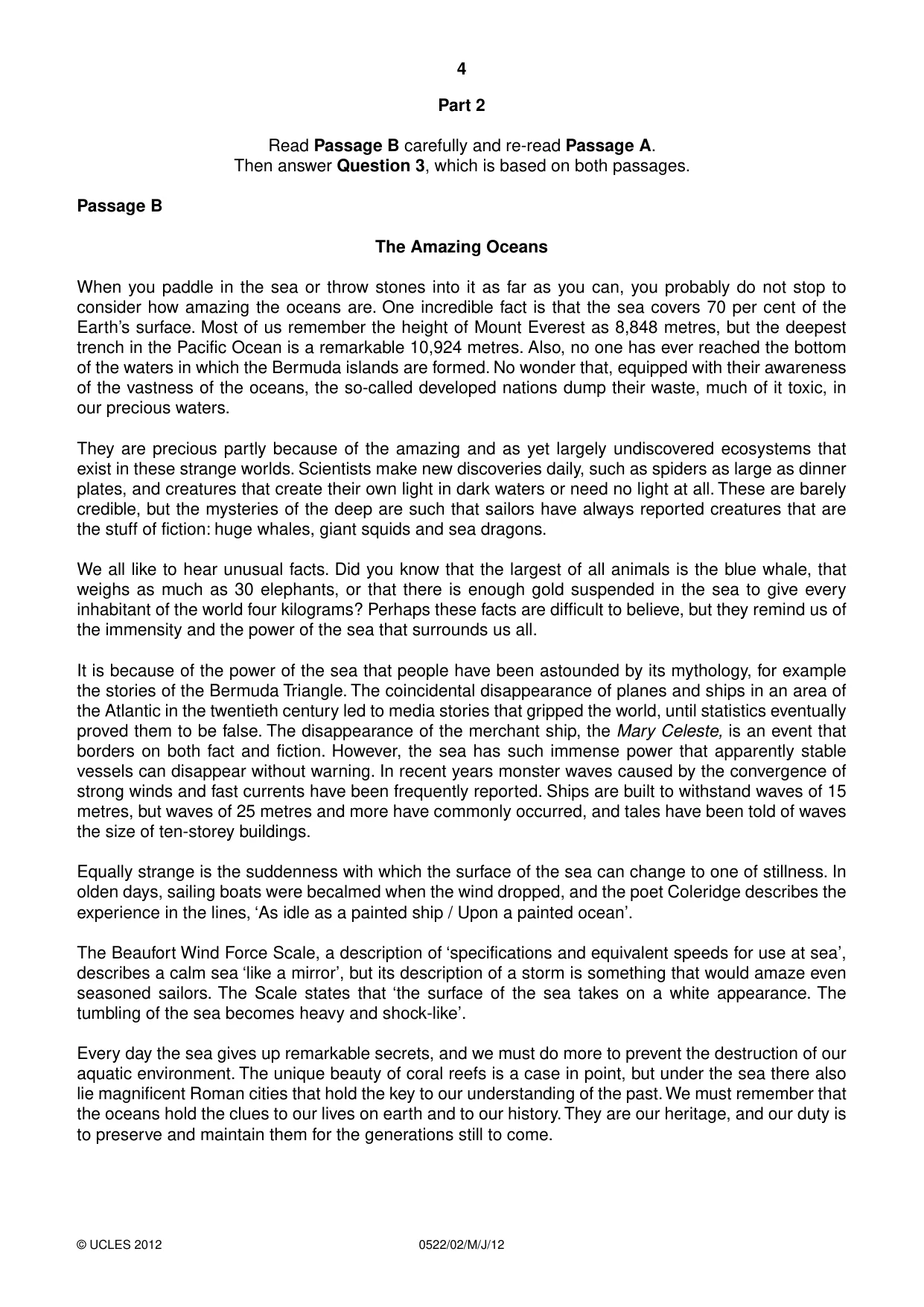 Cambridge IGCSE English - First Language (UK) 0522 2012 May/June Paper 2 · Variant 1 question paper, page 4 of 8