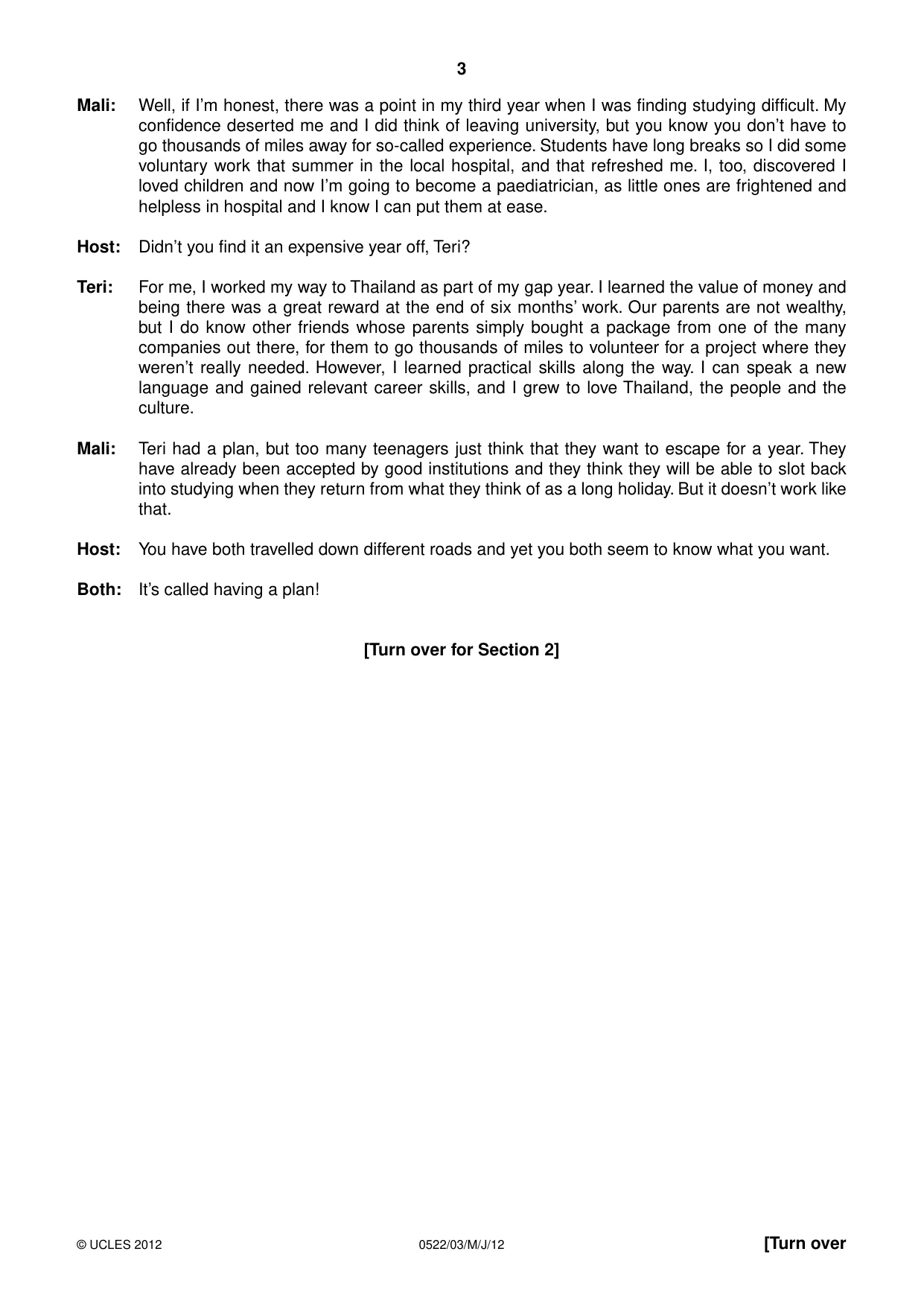Cambridge IGCSE English - First Language (UK) 0522 2012 May/June Paper 3 · Variant 1 question paper, page 3 of 4