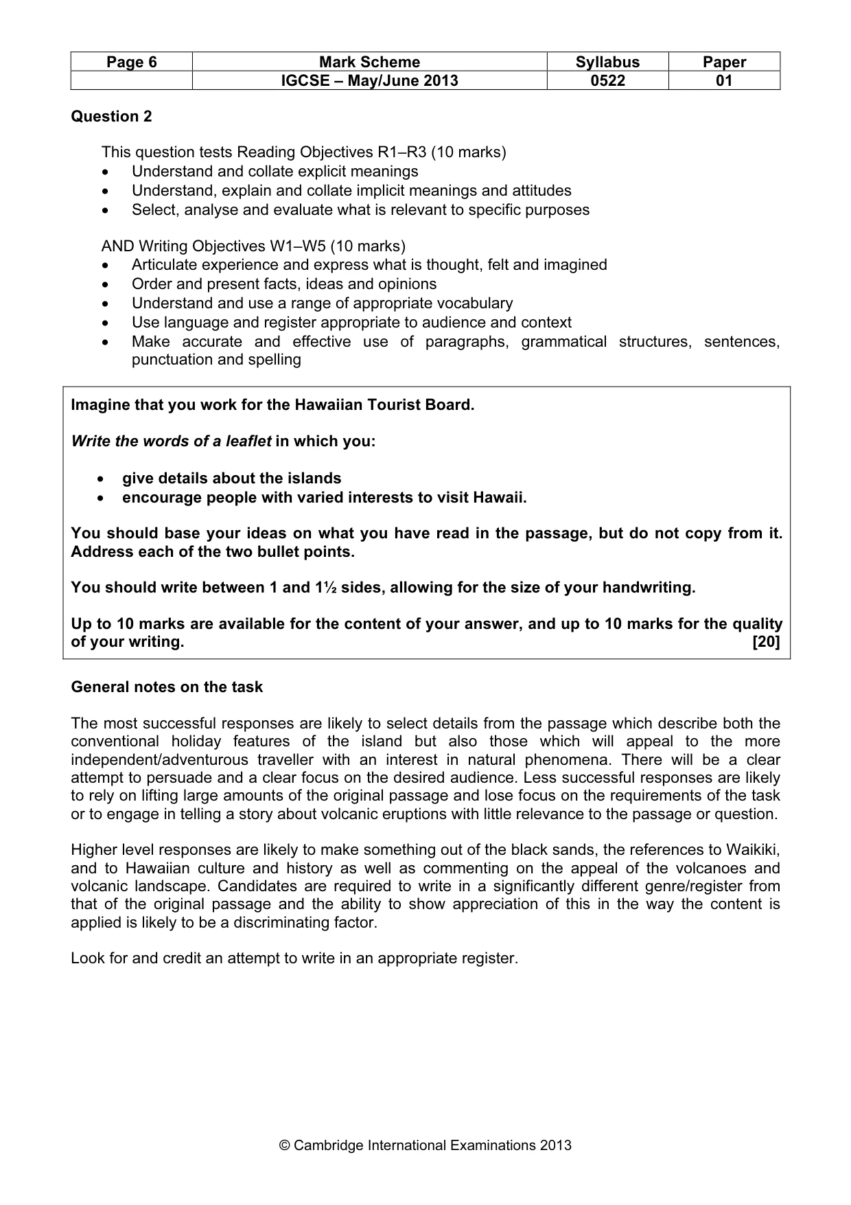 Mark scheme, page 6 of 8