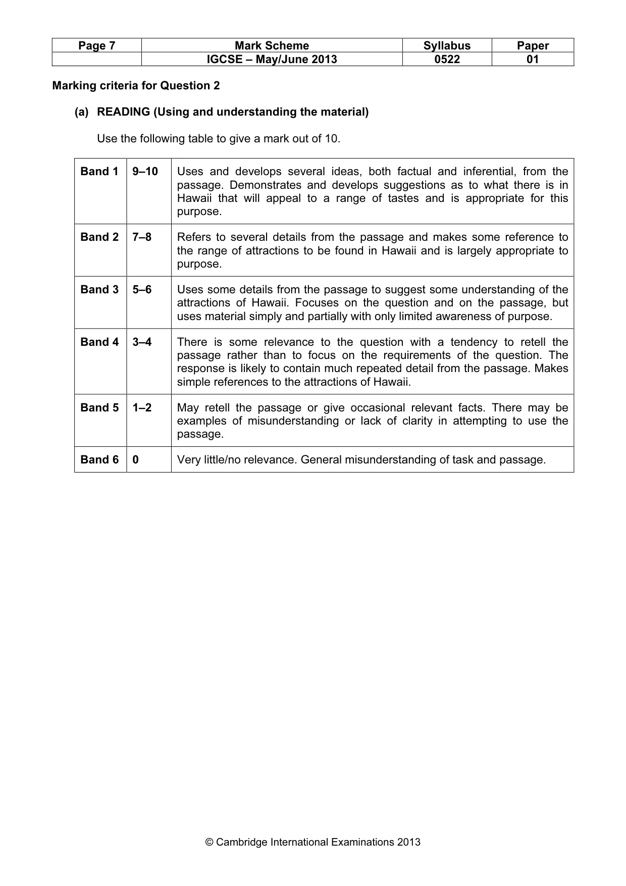 Mark scheme, page 7 of 8