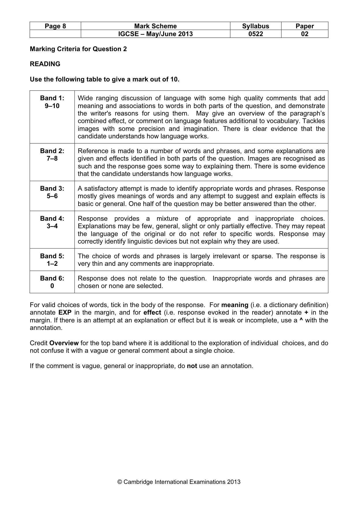 Mark scheme, page 8 of 11