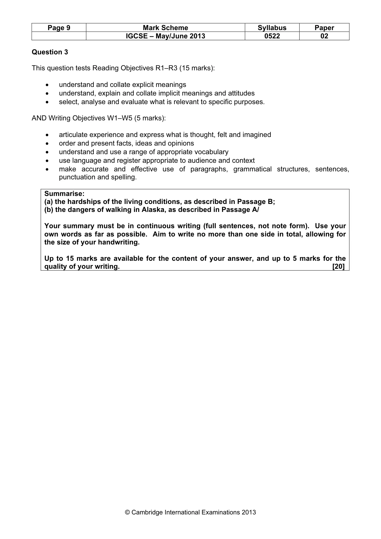 Mark scheme, page 9 of 11