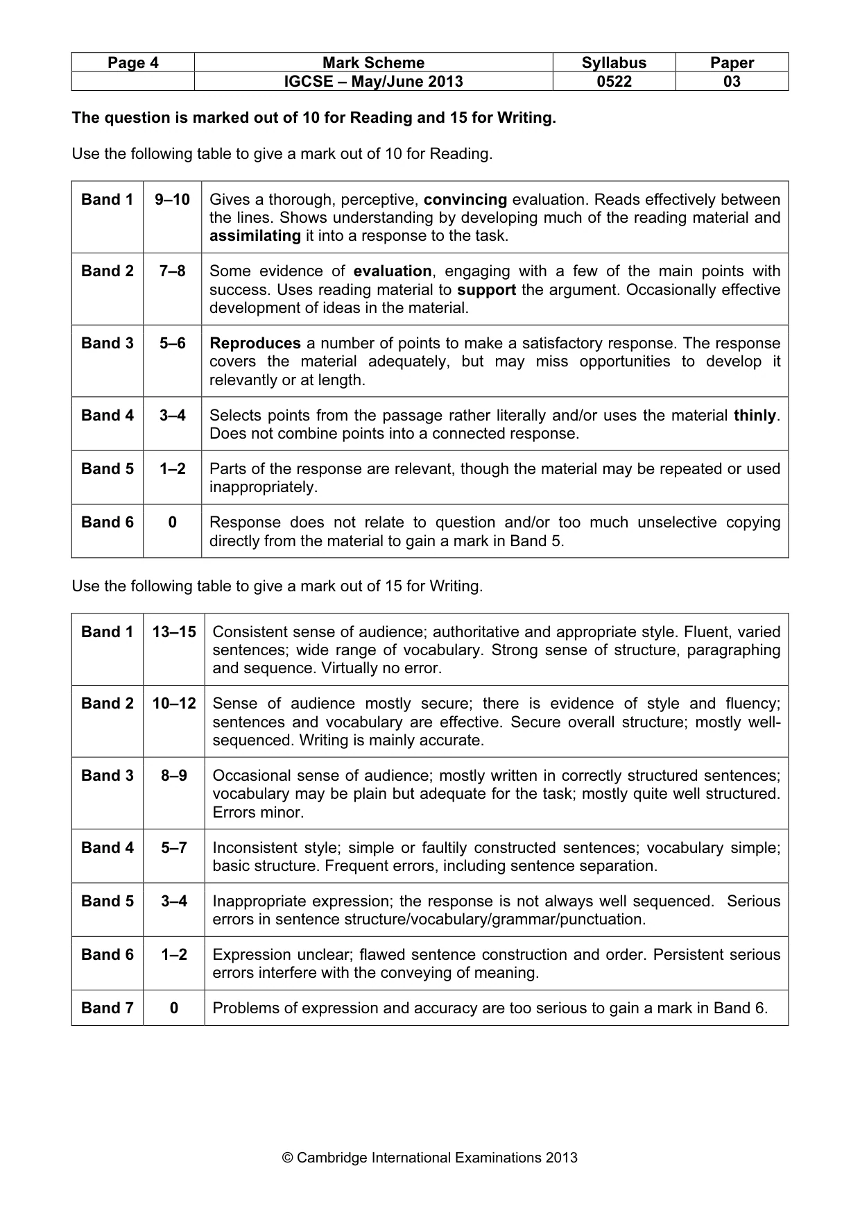 Mark scheme, page 4 of 9