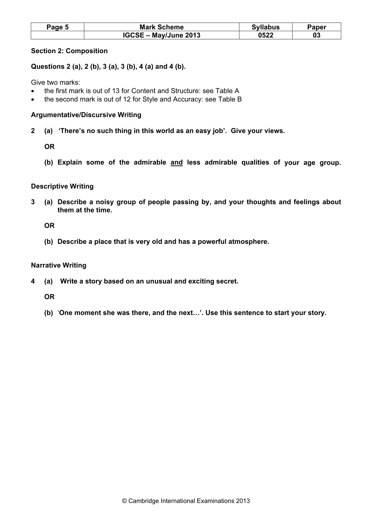 Mark scheme, page 5 of 9