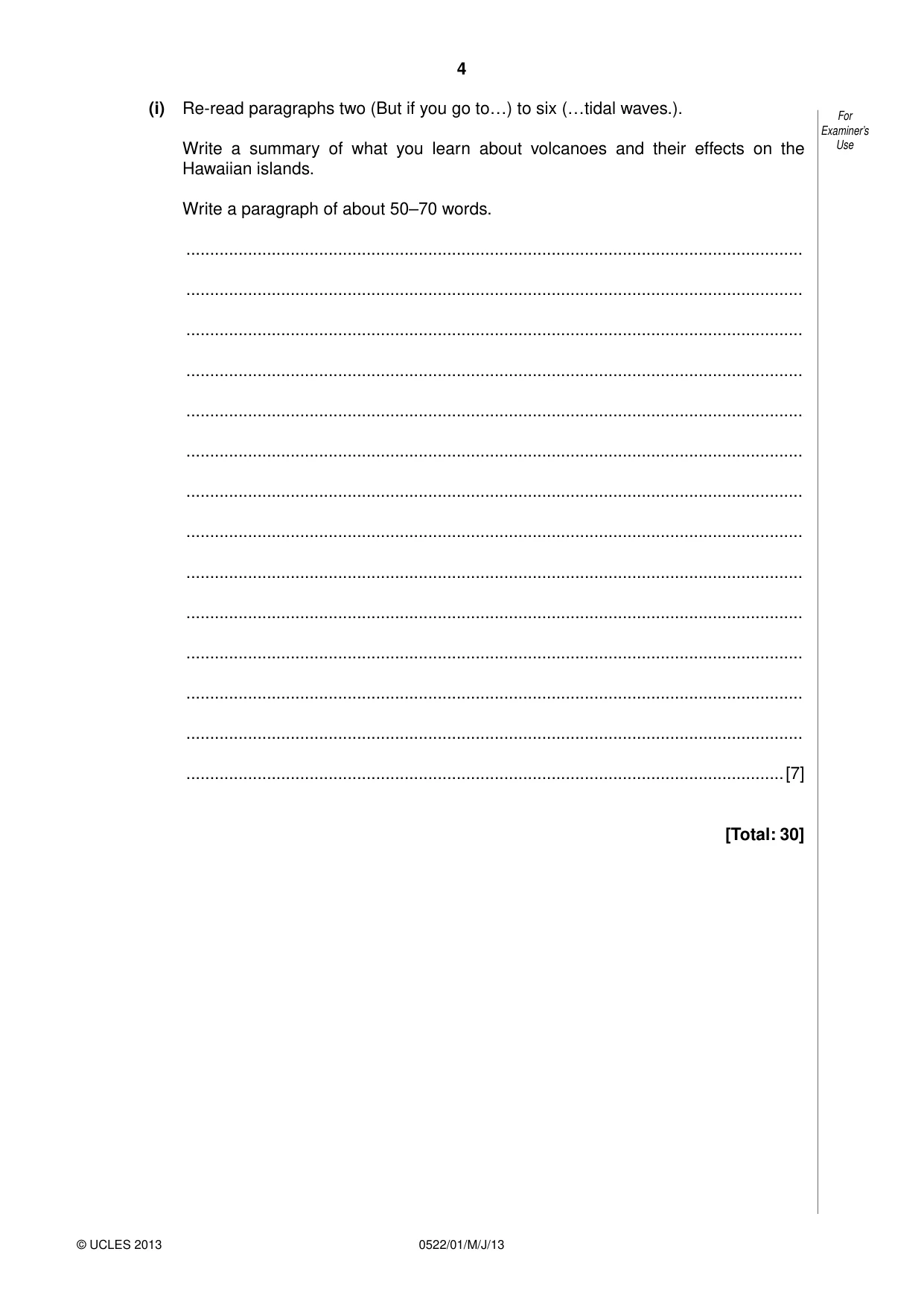 Cambridge IGCSE English - First Language (UK) 0522 2013 May/June Paper 1 · Variant 1 question paper, page 4 of 8