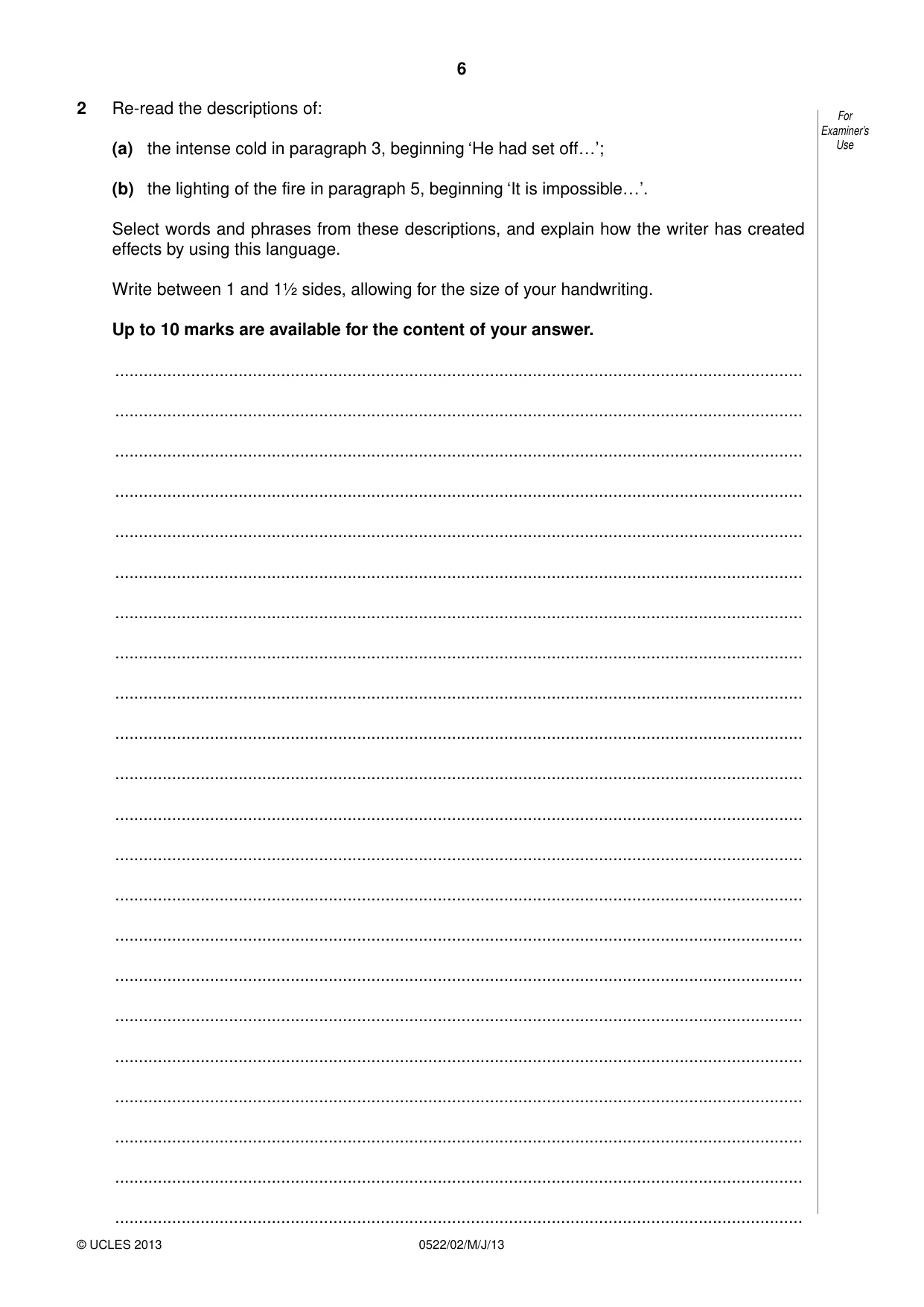 Cambridge IGCSE English - First Language (UK) 0522 2013 May/June Paper 2 · Variant 1 question paper, page 6 of 12