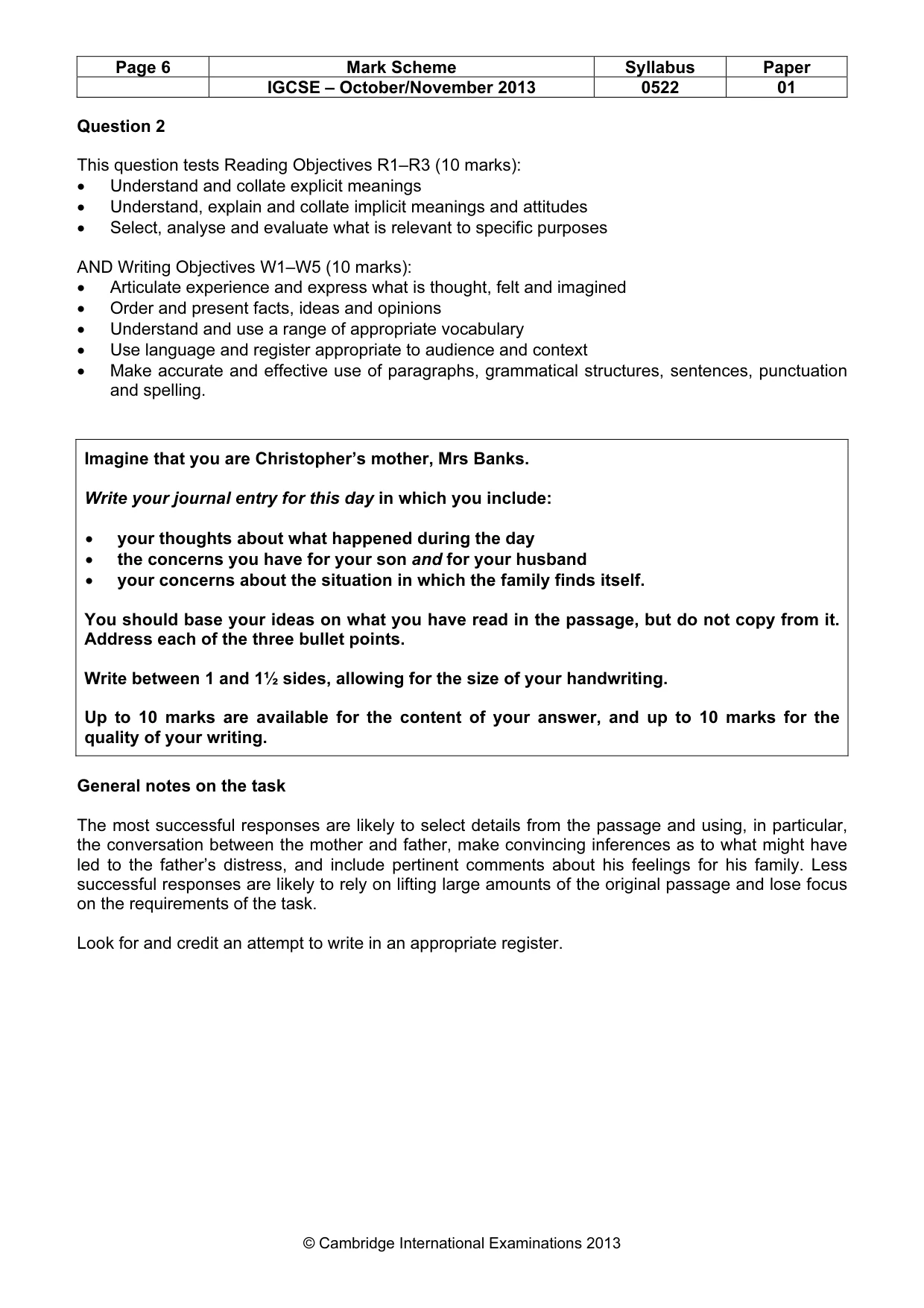 Mark scheme, page 6 of 8