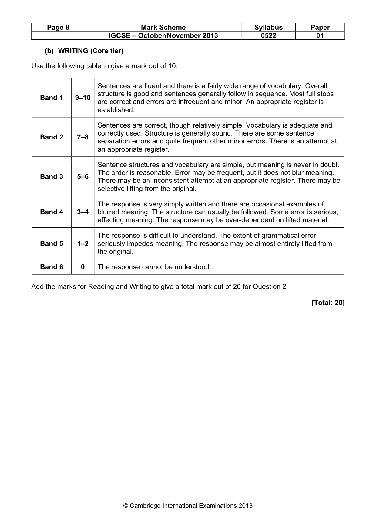 Mark scheme, page 8 of 8
