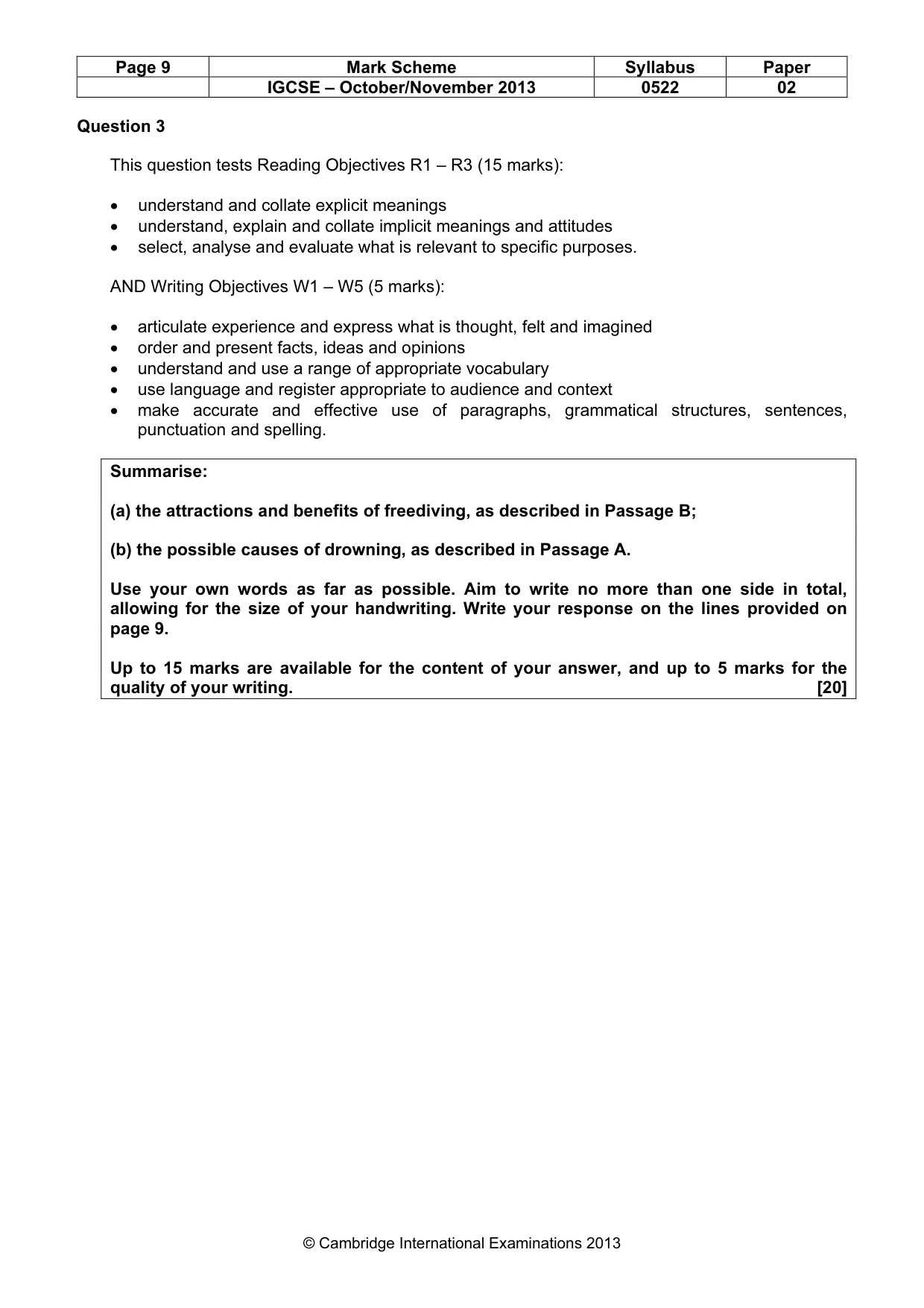 Mark scheme, page 9 of 11