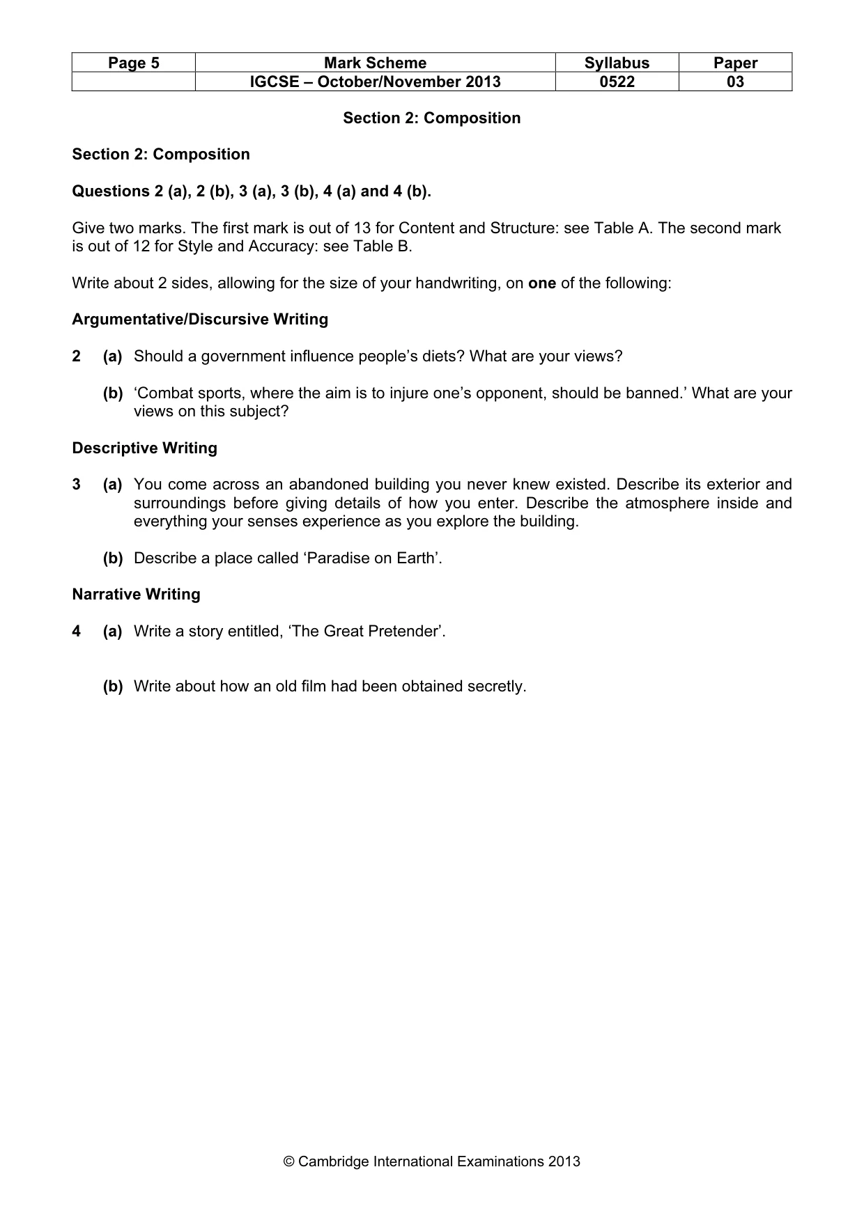 Mark scheme, page 5 of 9