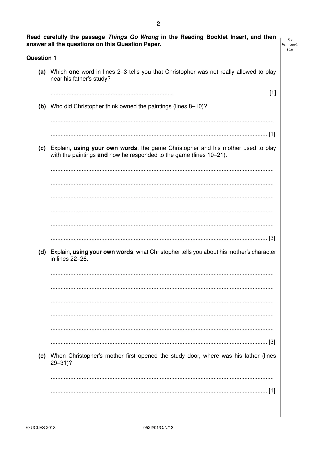 Cambridge IGCSE English - First Language (UK) 0522 2013 Oct/Nov Paper 1 · Variant 1 question paper, page 2 of 12
