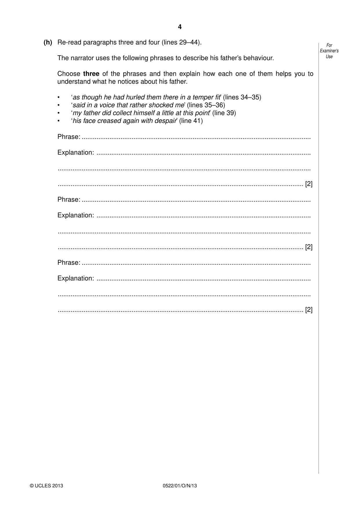 Cambridge IGCSE English - First Language (UK) 0522 2013 Oct/Nov Paper 1 · Variant 1 question paper, page 4 of 12
