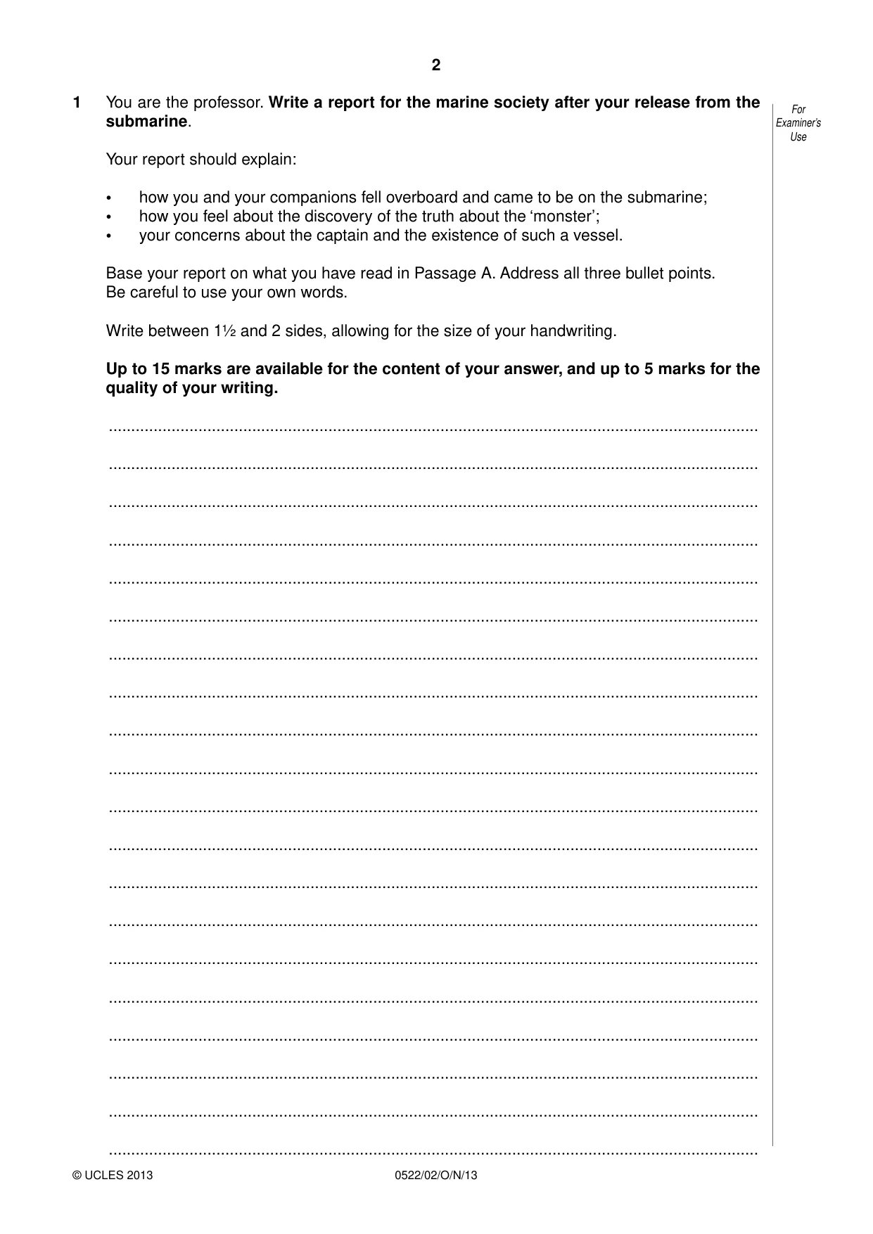 Cambridge IGCSE English - First Language (UK) 0522 2013 Oct/Nov Paper 2 · Variant 1 question paper, page 2 of 12