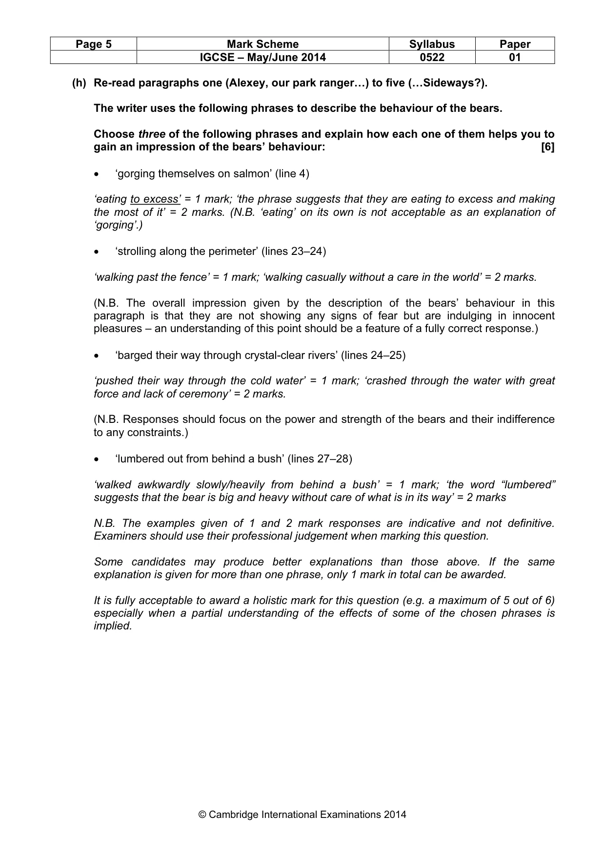 Mark scheme, page 5 of 9