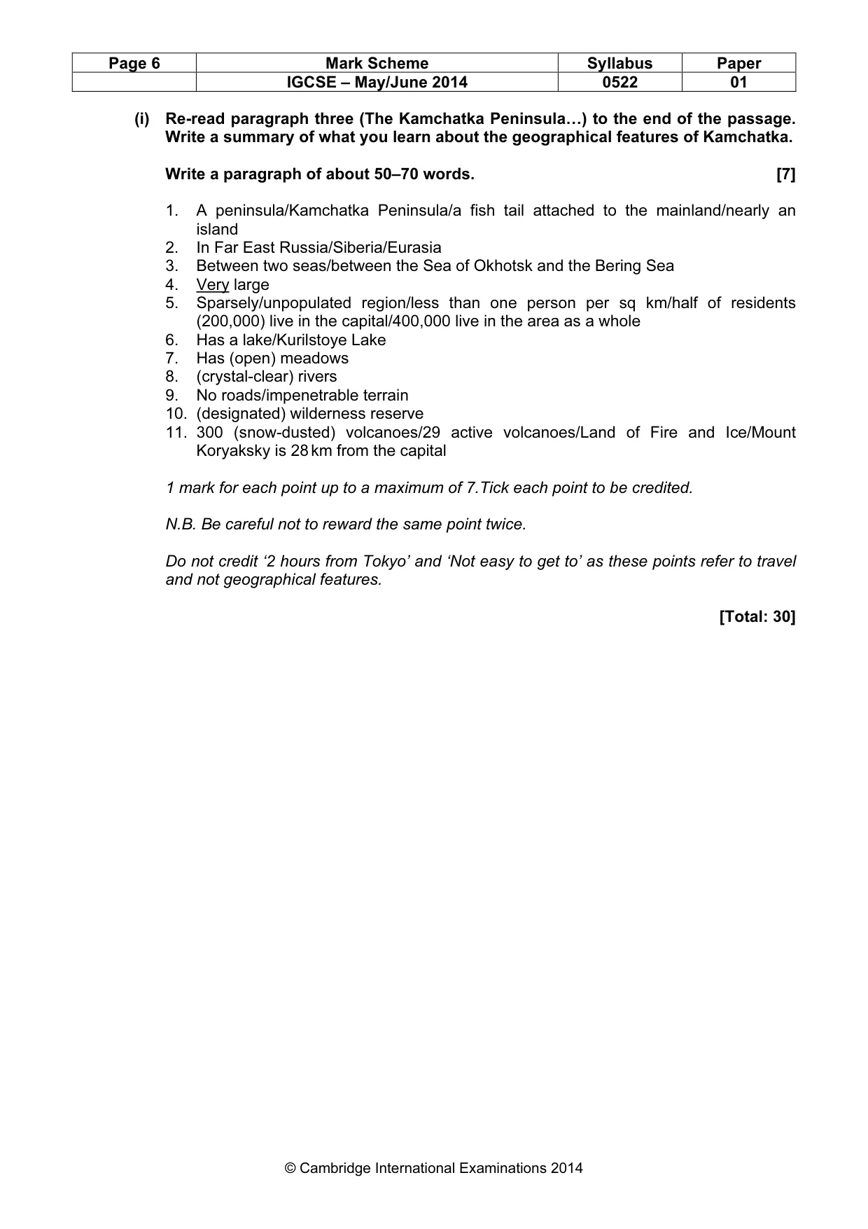 Mark scheme, page 6 of 9