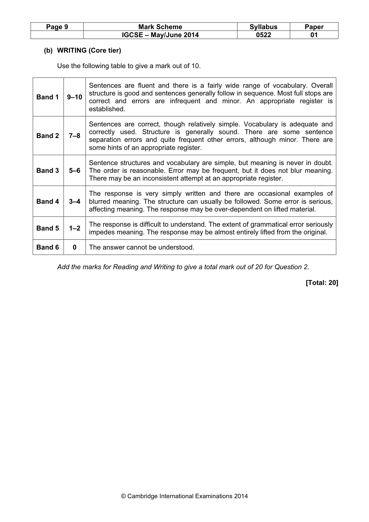 Mark scheme, page 9 of 9