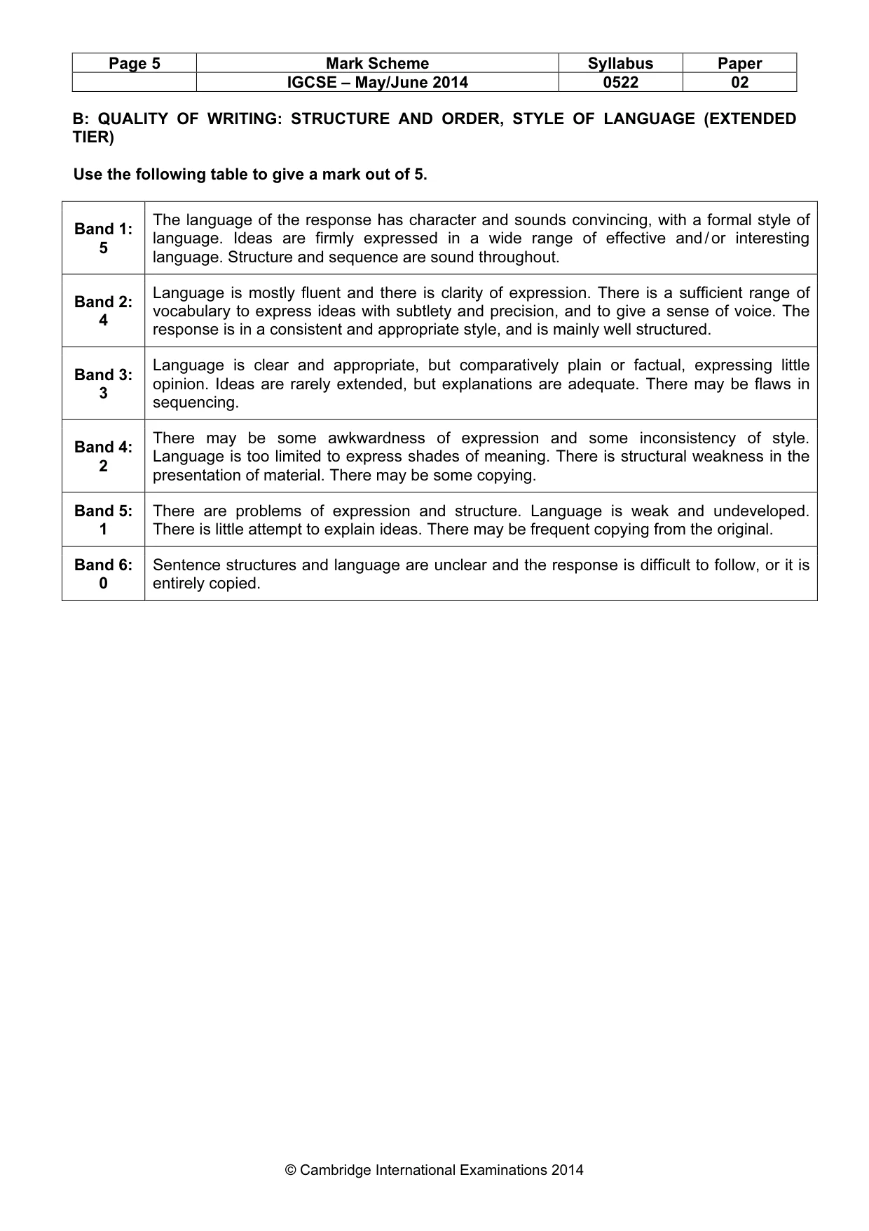 Mark scheme, page 5 of 10