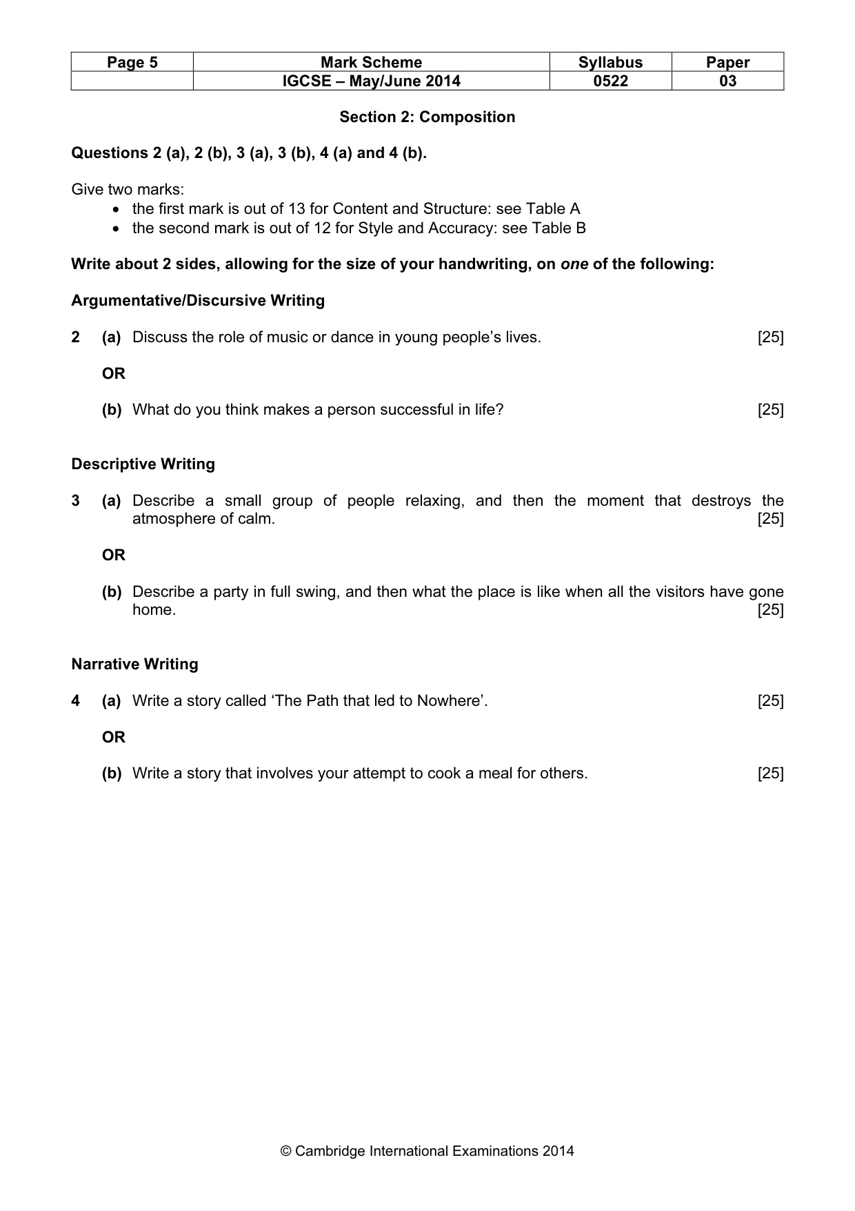 Mark scheme, page 5 of 9