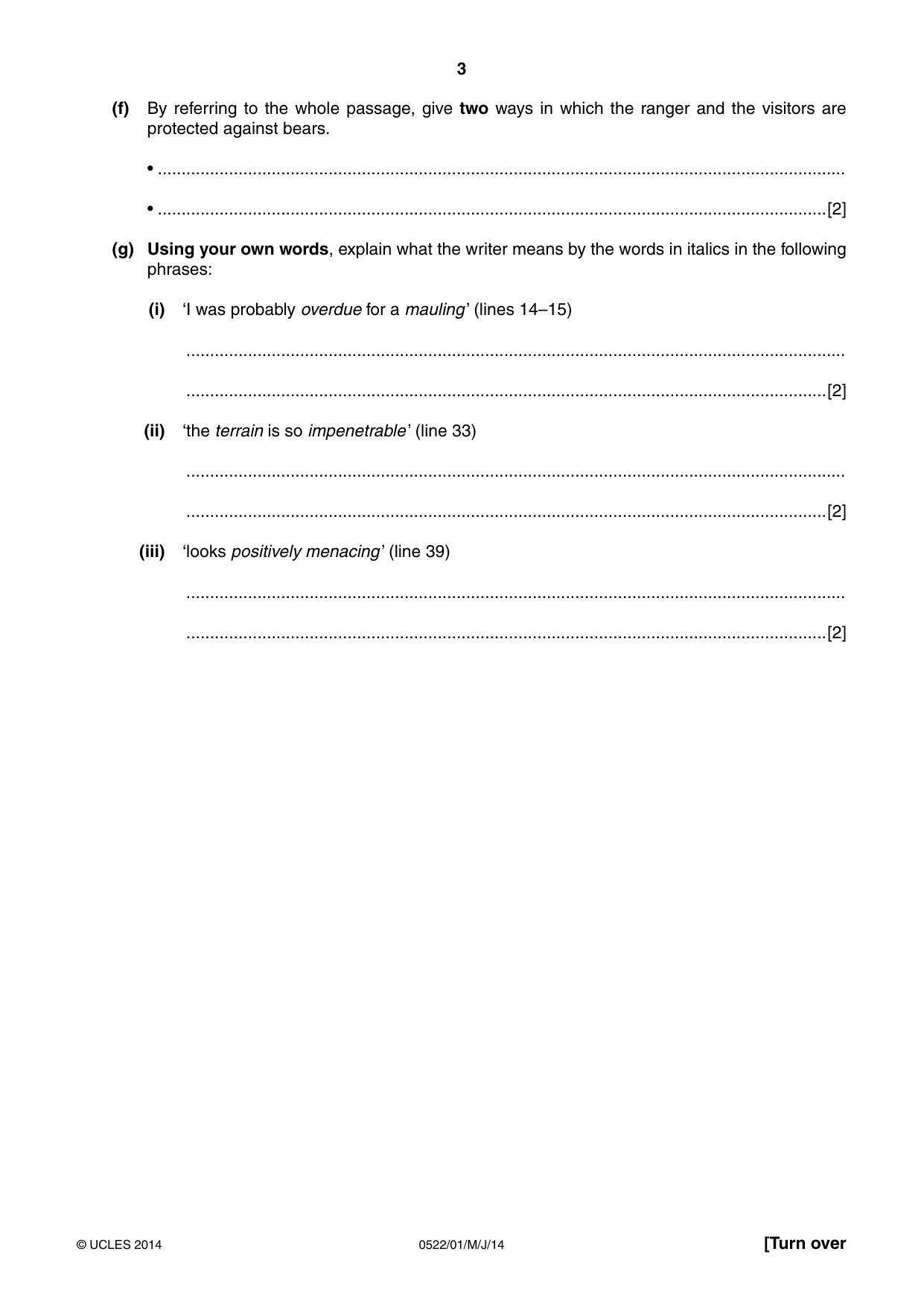 Cambridge IGCSE English - First Language (UK) 0522 2014 May/June Paper 1 · Variant 1 question paper, page 3 of 12