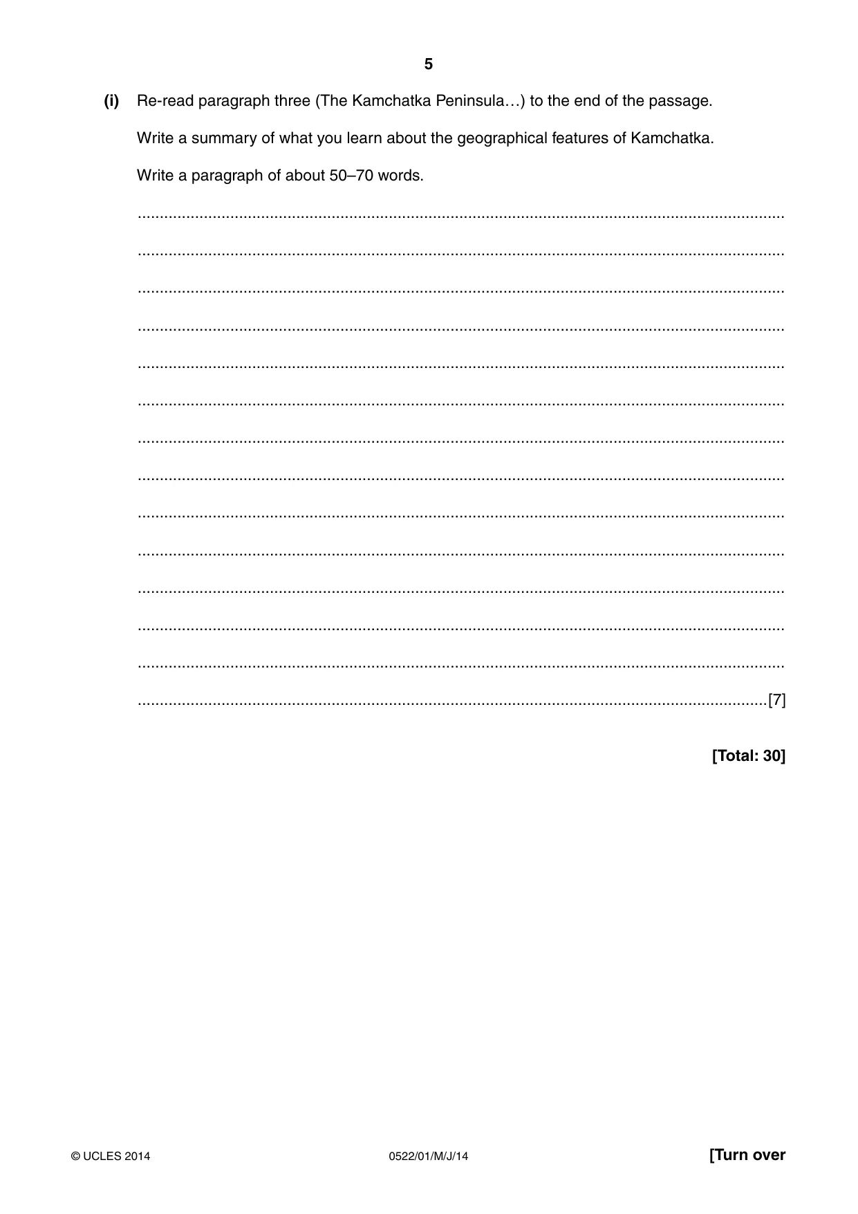 Cambridge IGCSE English - First Language (UK) 0522 2014 May/June Paper 1 · Variant 1 question paper, page 5 of 12