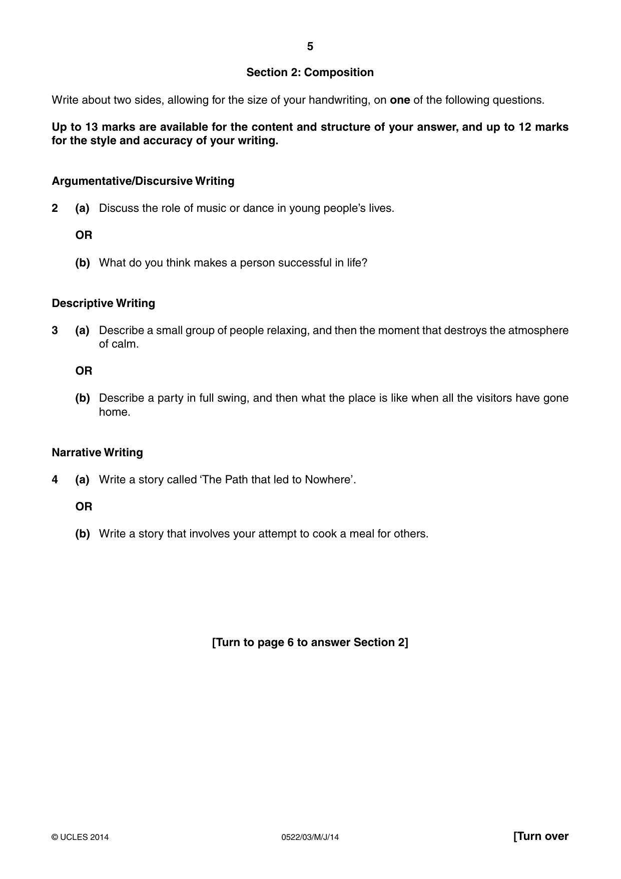 Cambridge IGCSE English - First Language (UK) 0522 2014 May/June Paper 3 · Variant 1 question paper, page 5 of 12