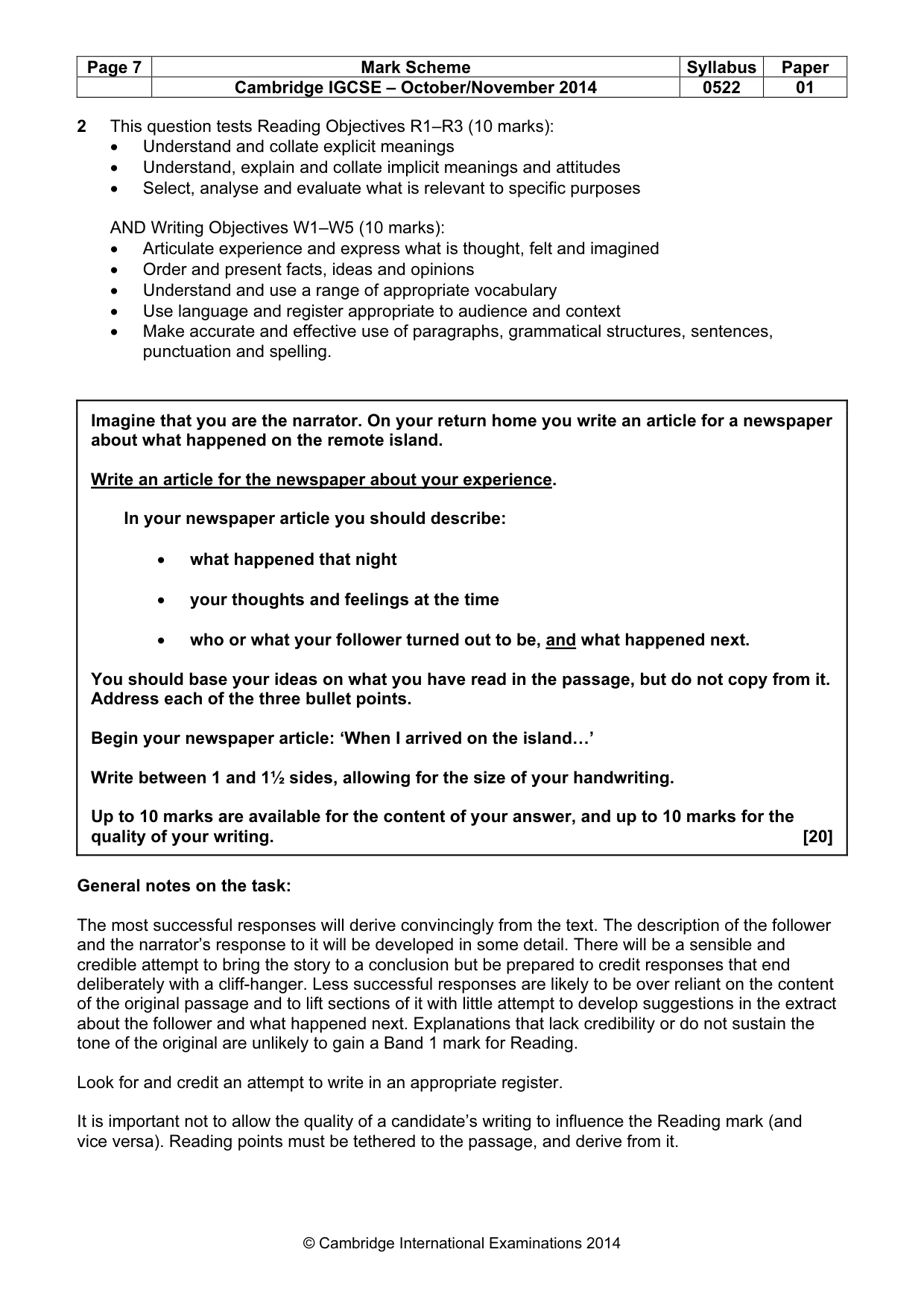 Mark scheme, page 7 of 9