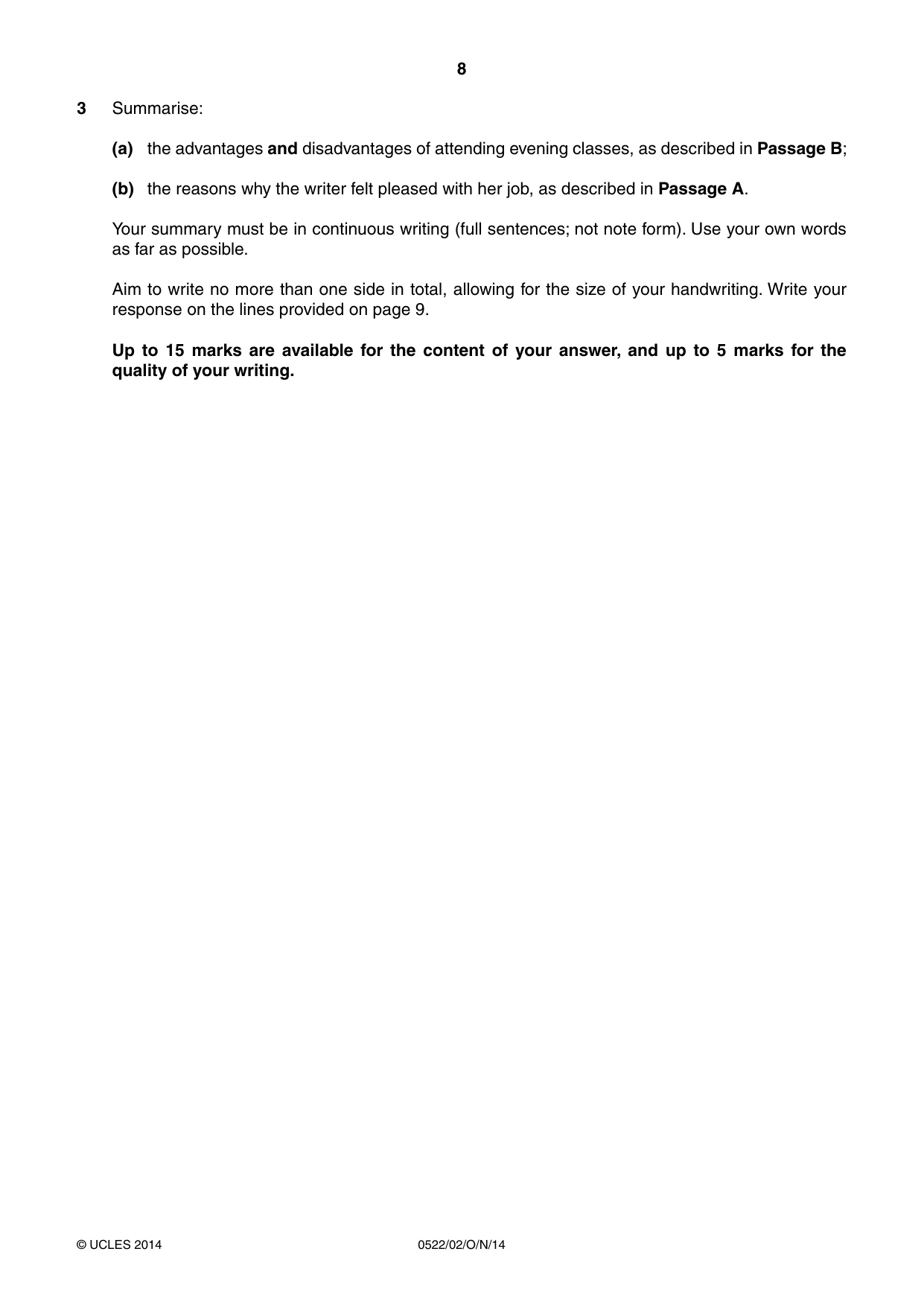 Cambridge IGCSE English - First Language (UK) 0522 2014 Oct/Nov Paper 2 · Variant 1 question paper, page 8 of 12