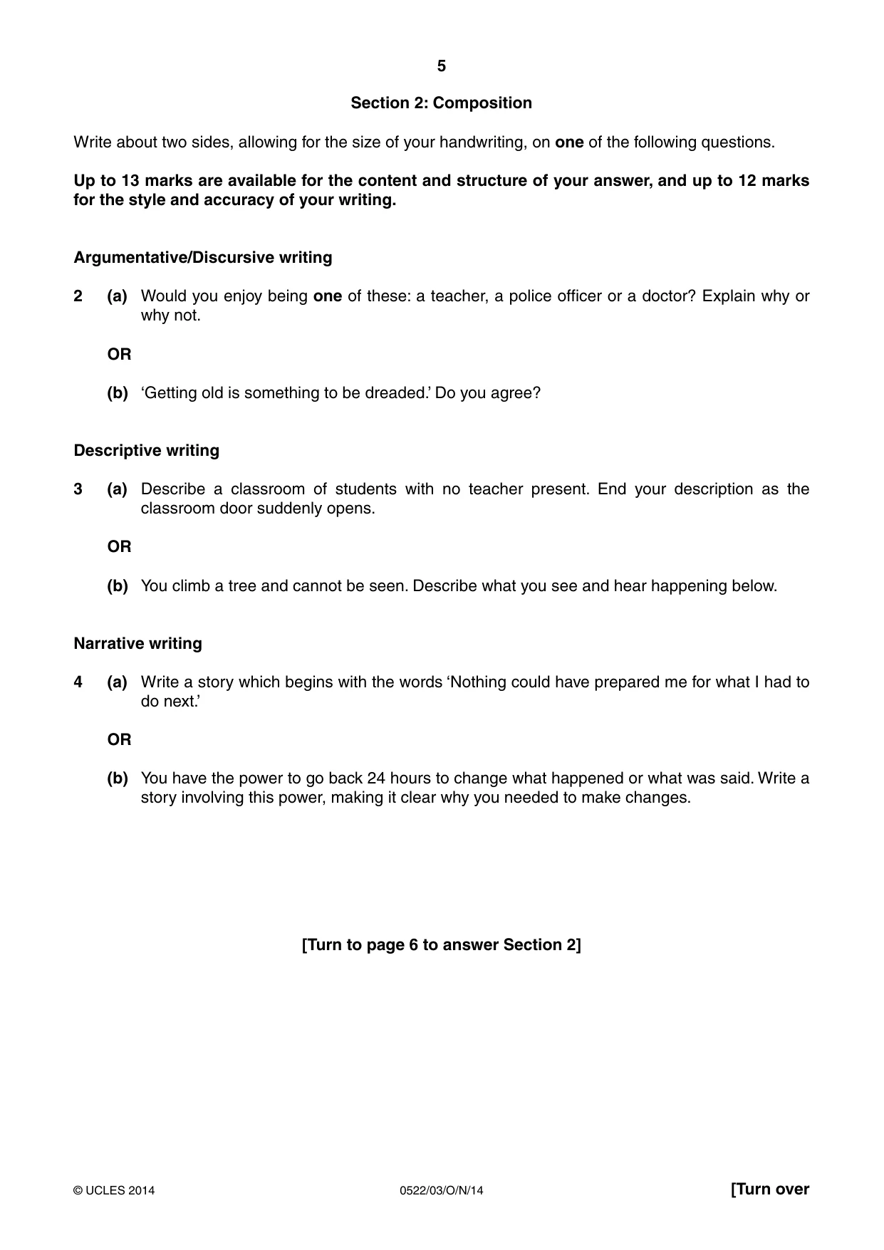 Cambridge IGCSE English - First Language (UK) 0522 2014 Oct/Nov Paper 3 · Variant 1 question paper, page 5 of 12