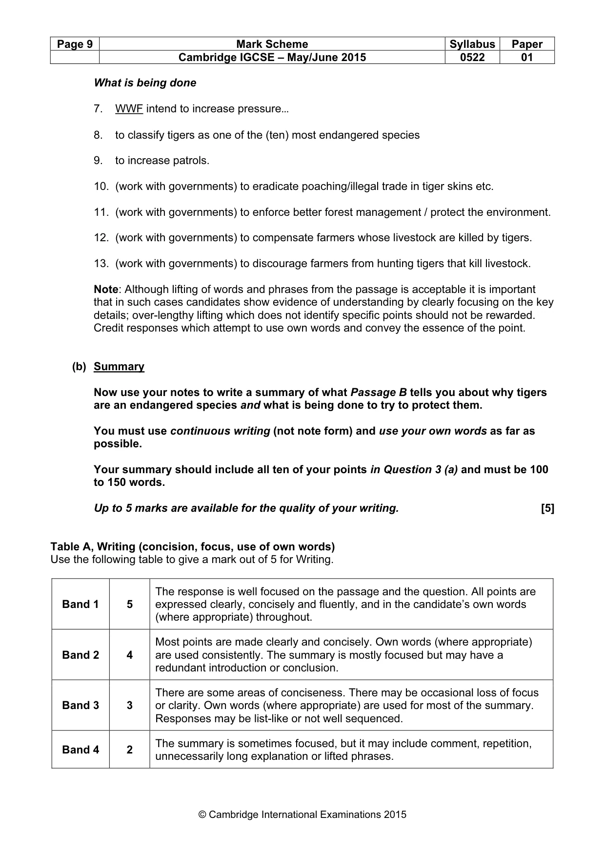 Mark scheme, page 9 of 10