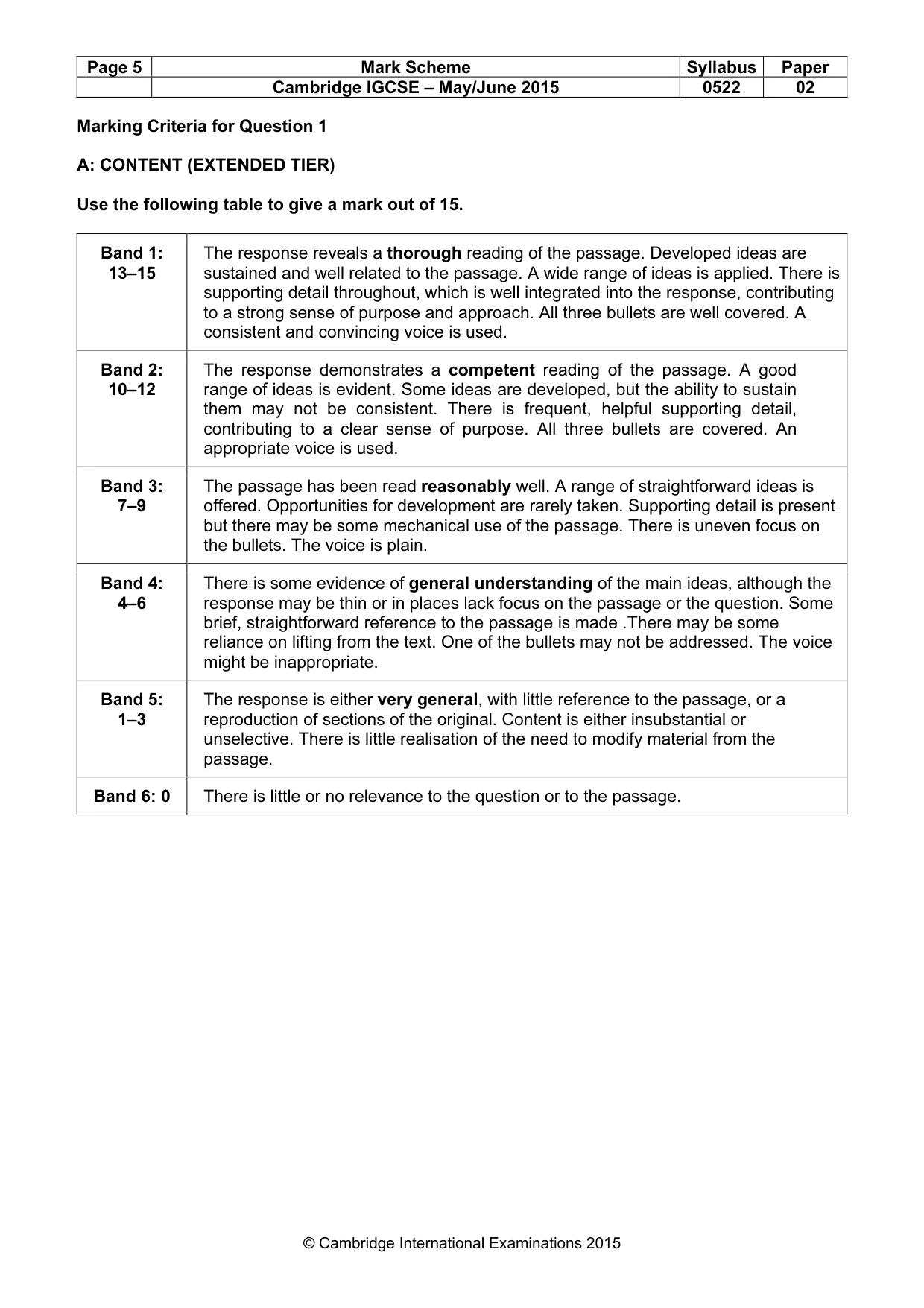 Mark scheme, page 5 of 12