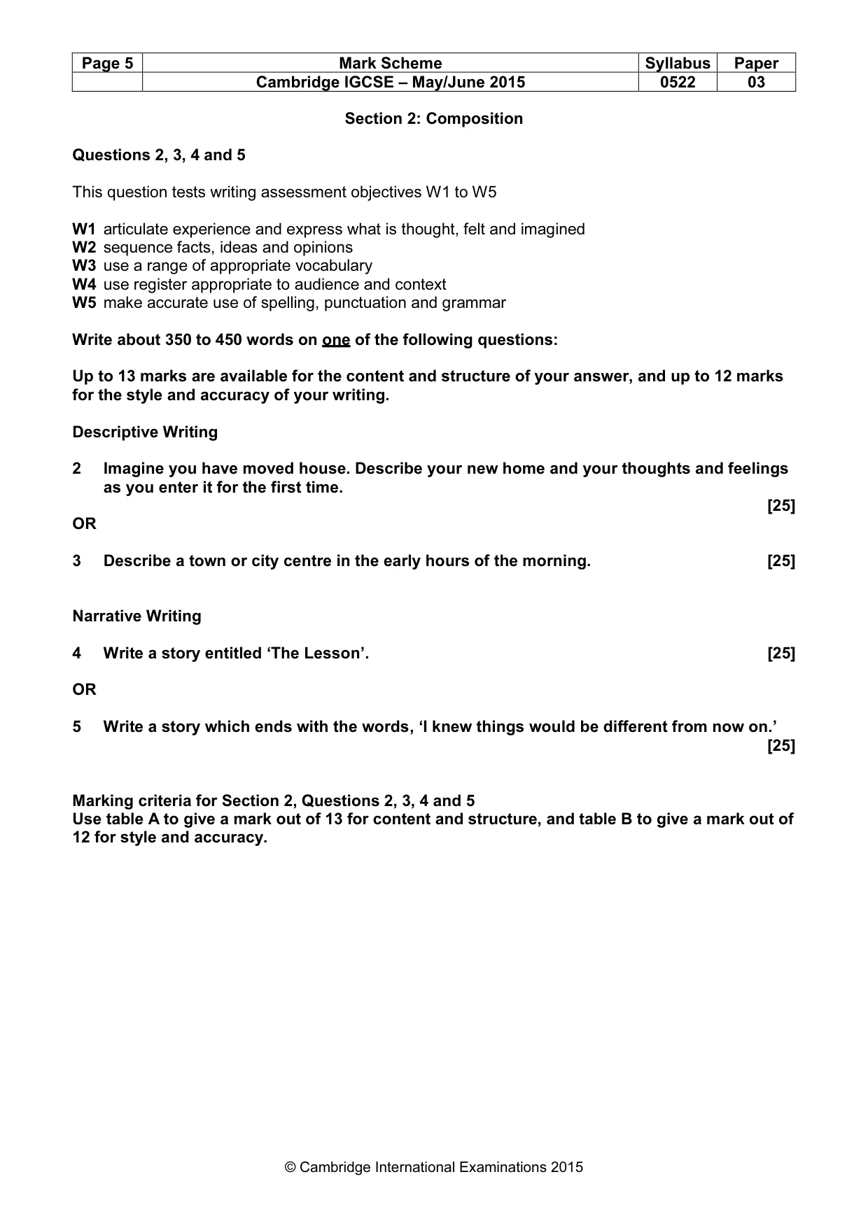 Mark scheme, page 5 of 8