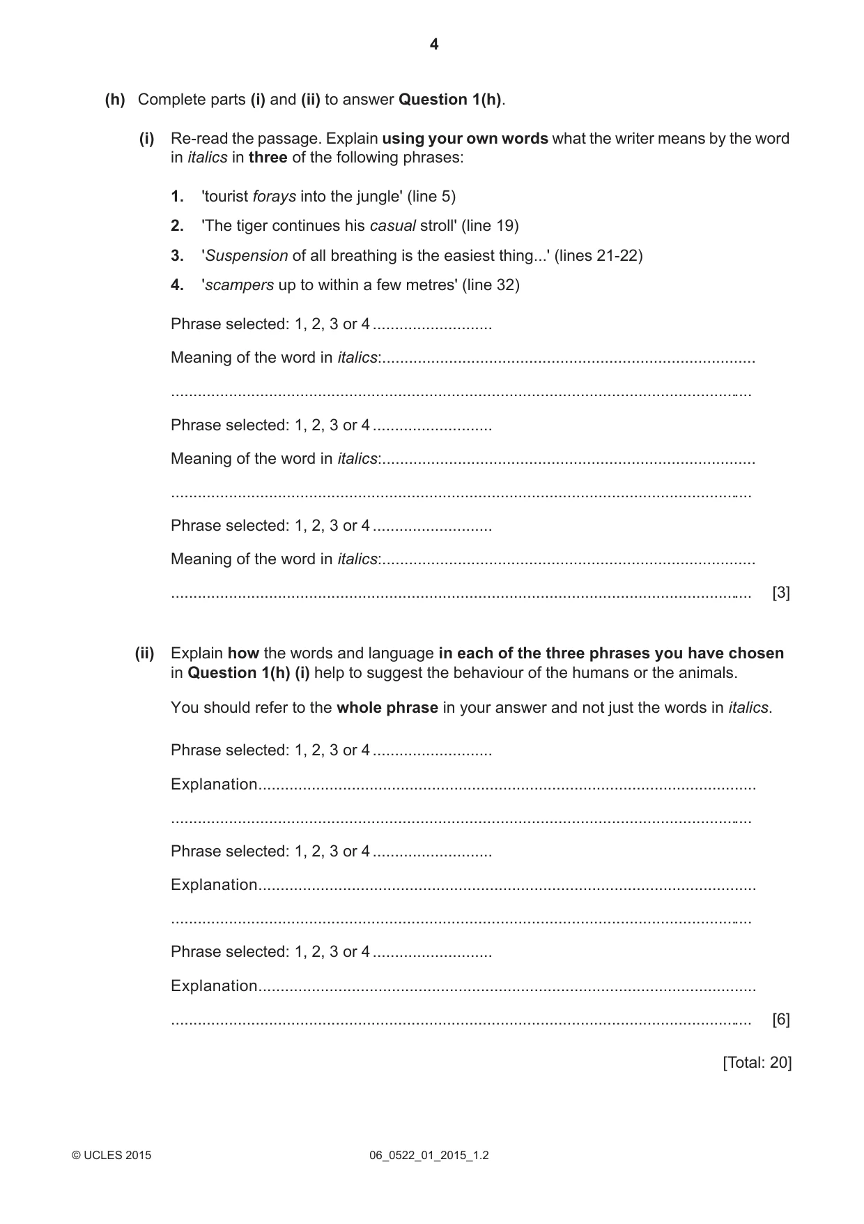 Cambridge IGCSE English - First Language (UK) 0522 2015 May/June Paper 1 · Variant 1 question paper, page 4 of 12