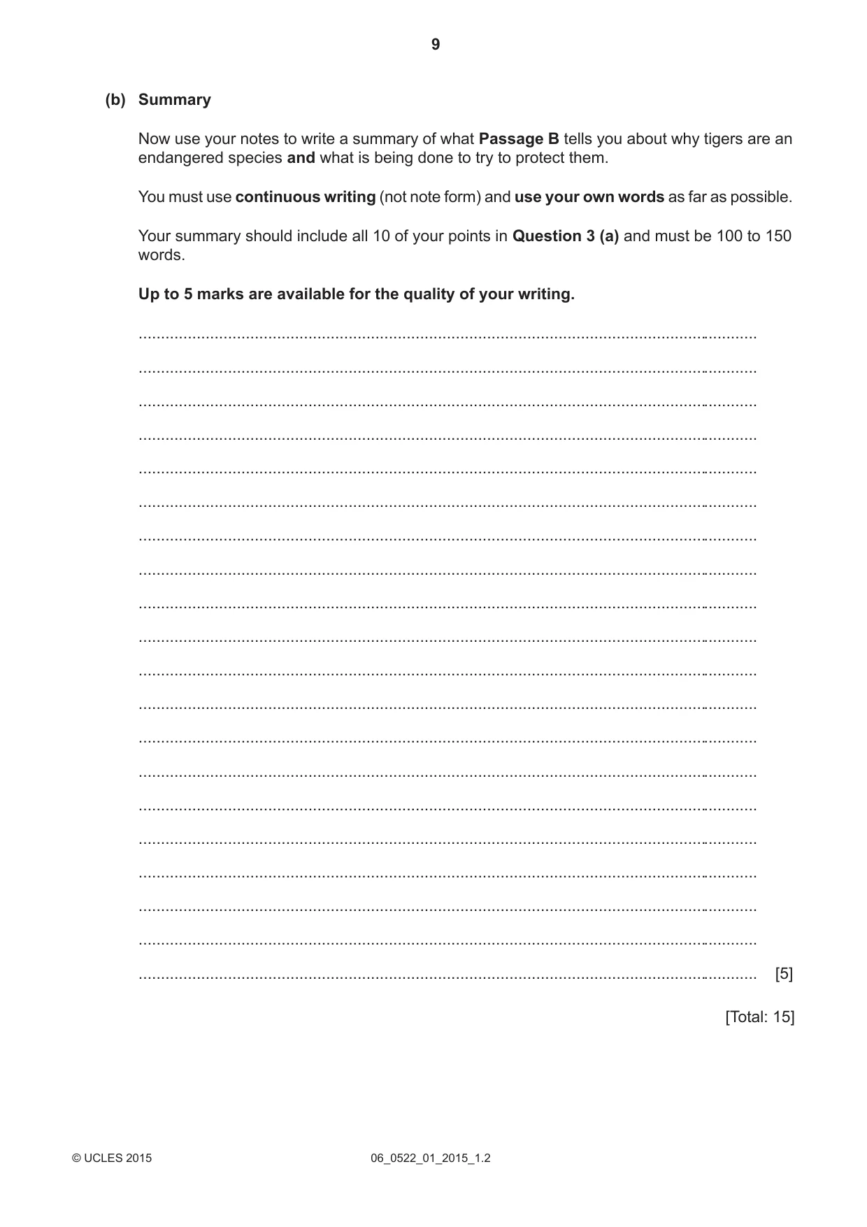 Cambridge IGCSE English - First Language (UK) 0522 2015 May/June Paper 1 · Variant 1 question paper, page 9 of 12