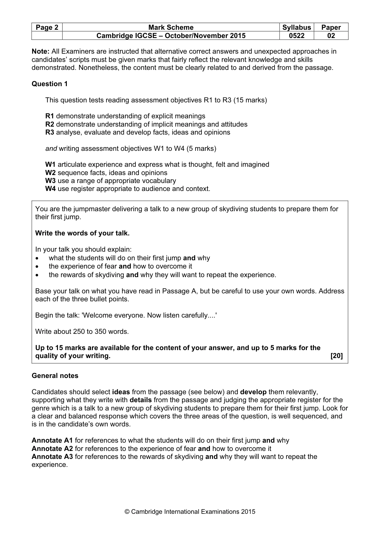 Mark scheme, page 2 of 11