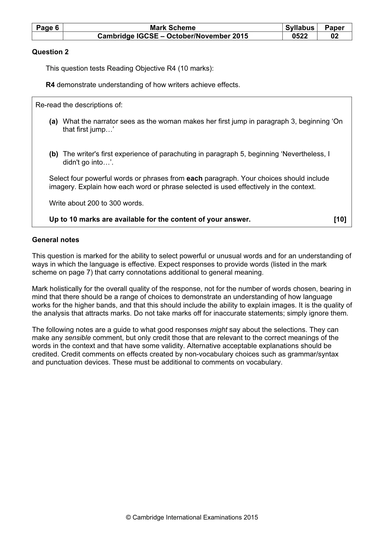 Mark scheme, page 6 of 11