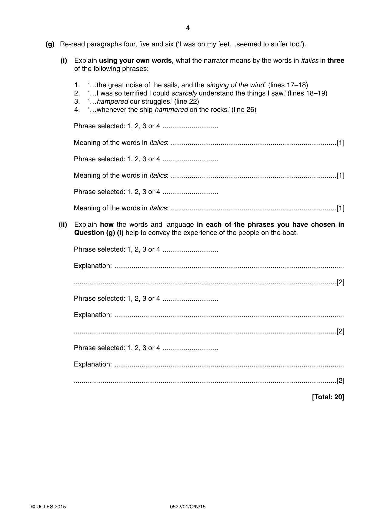 Cambridge IGCSE English - First Language (UK) 0522 2015 Oct/Nov Paper 1 · Variant 1 question paper, page 4 of 12