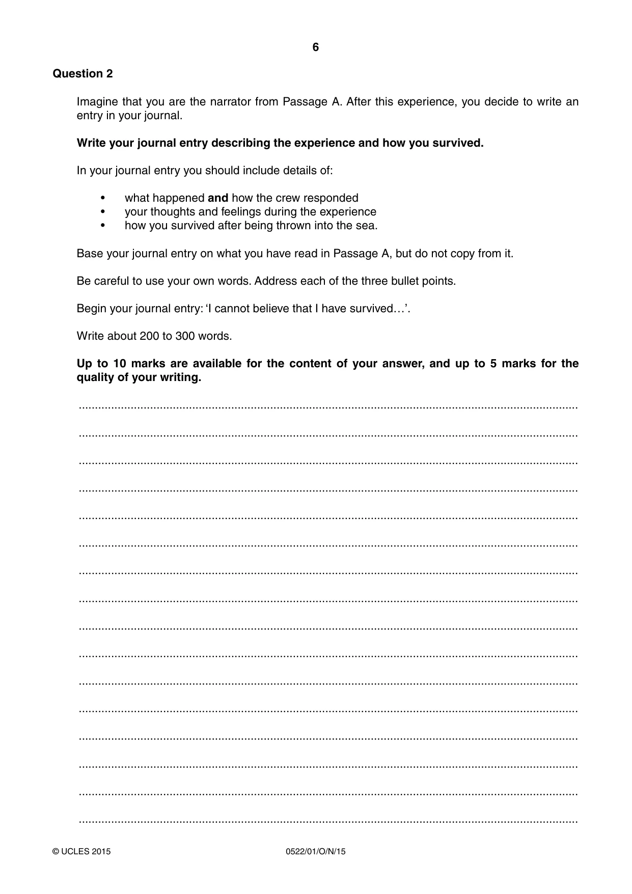 Cambridge IGCSE English - First Language (UK) 0522 2015 Oct/Nov Paper 1 · Variant 1 question paper, page 6 of 12