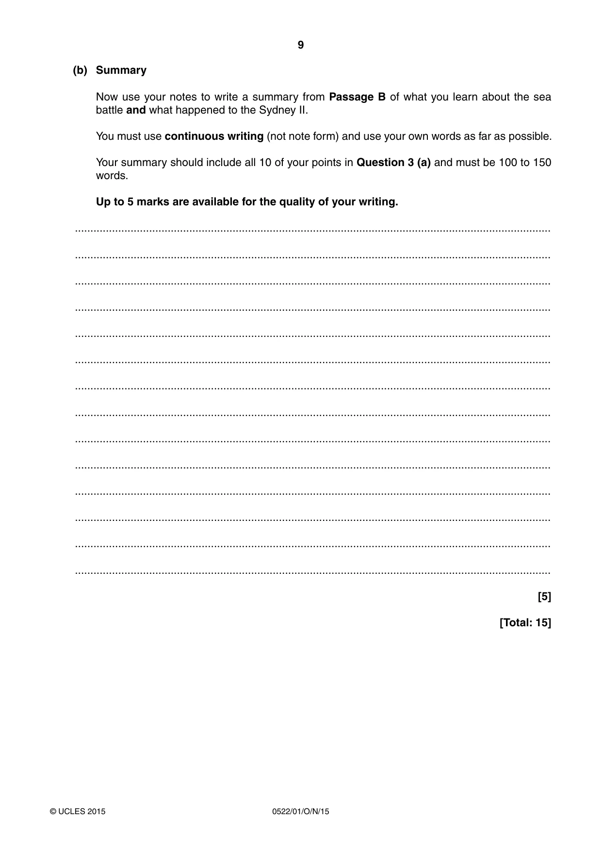 Cambridge IGCSE English - First Language (UK) 0522 2015 Oct/Nov Paper 1 · Variant 1 question paper, page 9 of 12