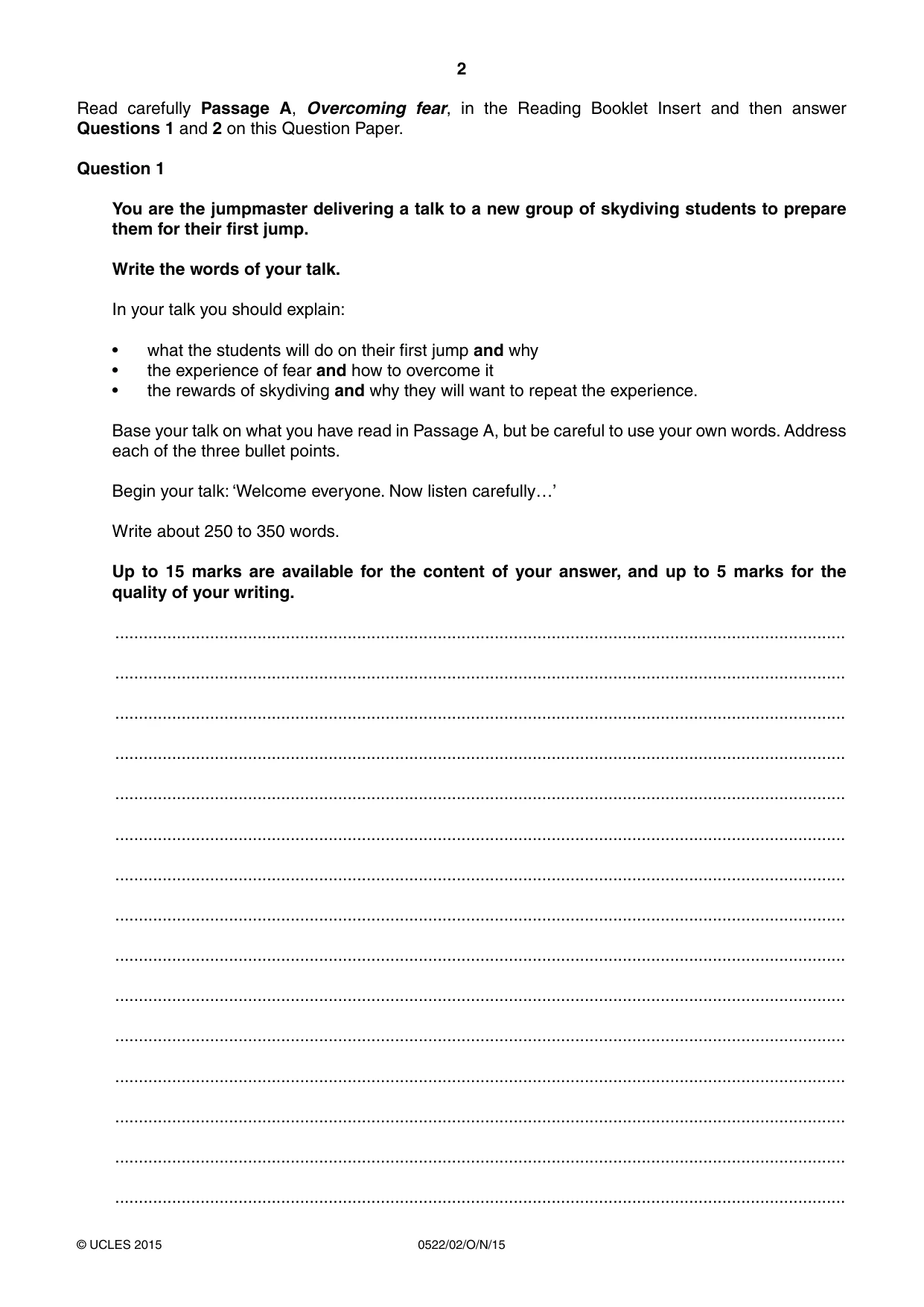 Cambridge IGCSE English - First Language (UK) 0522 2015 Oct/Nov Paper 2 · Variant 1 question paper, page 2 of 12