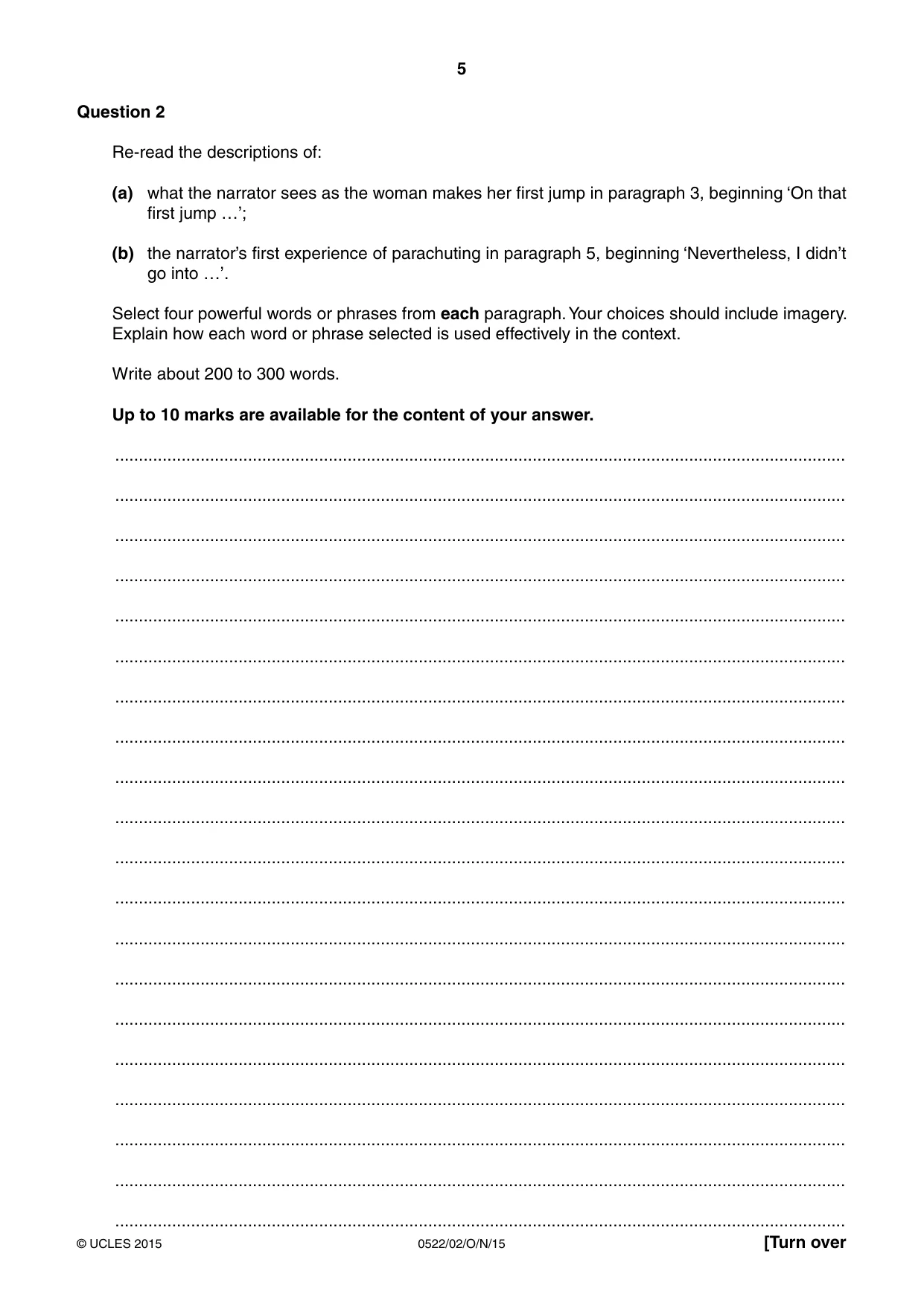 Cambridge IGCSE English - First Language (UK) 0522 2015 Oct/Nov Paper 2 · Variant 1 question paper, page 5 of 12