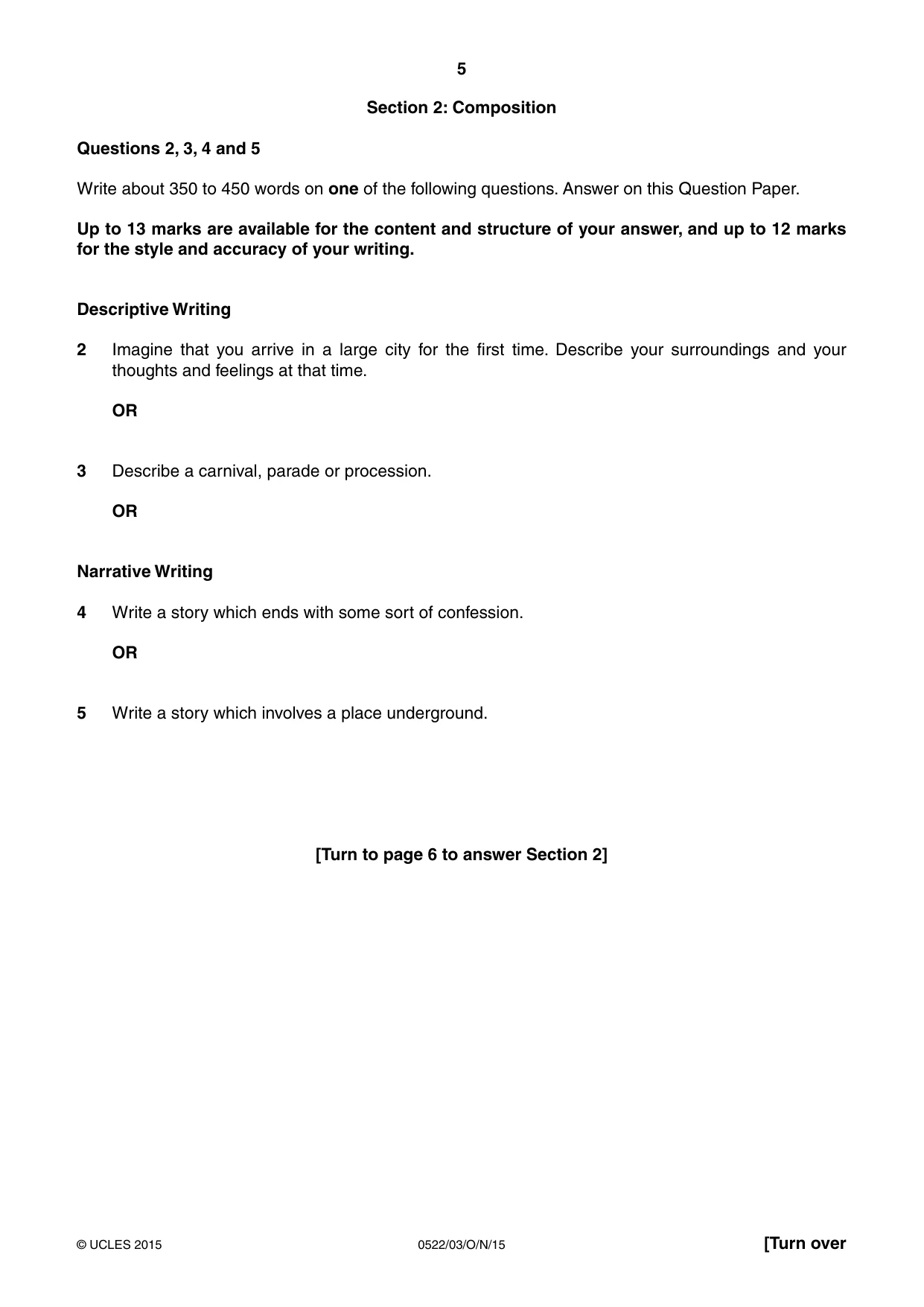 Cambridge IGCSE English - First Language (UK) 0522 2015 Oct/Nov Paper 3 · Variant 1 question paper, page 5 of 12
