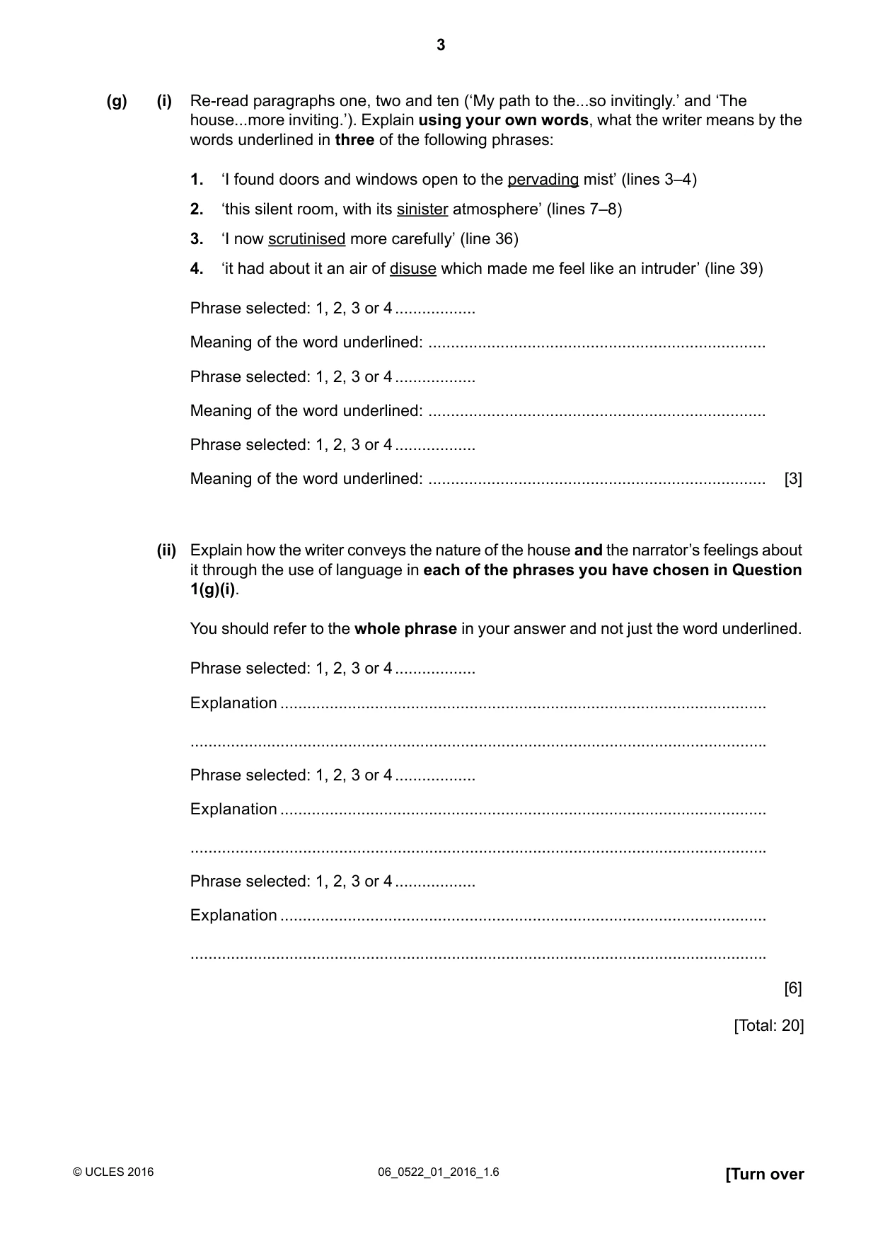 Cambridge IGCSE English - First Language (UK) 0522 2016 May/June Paper 1 · Variant 0 question paper, page 3 of 12